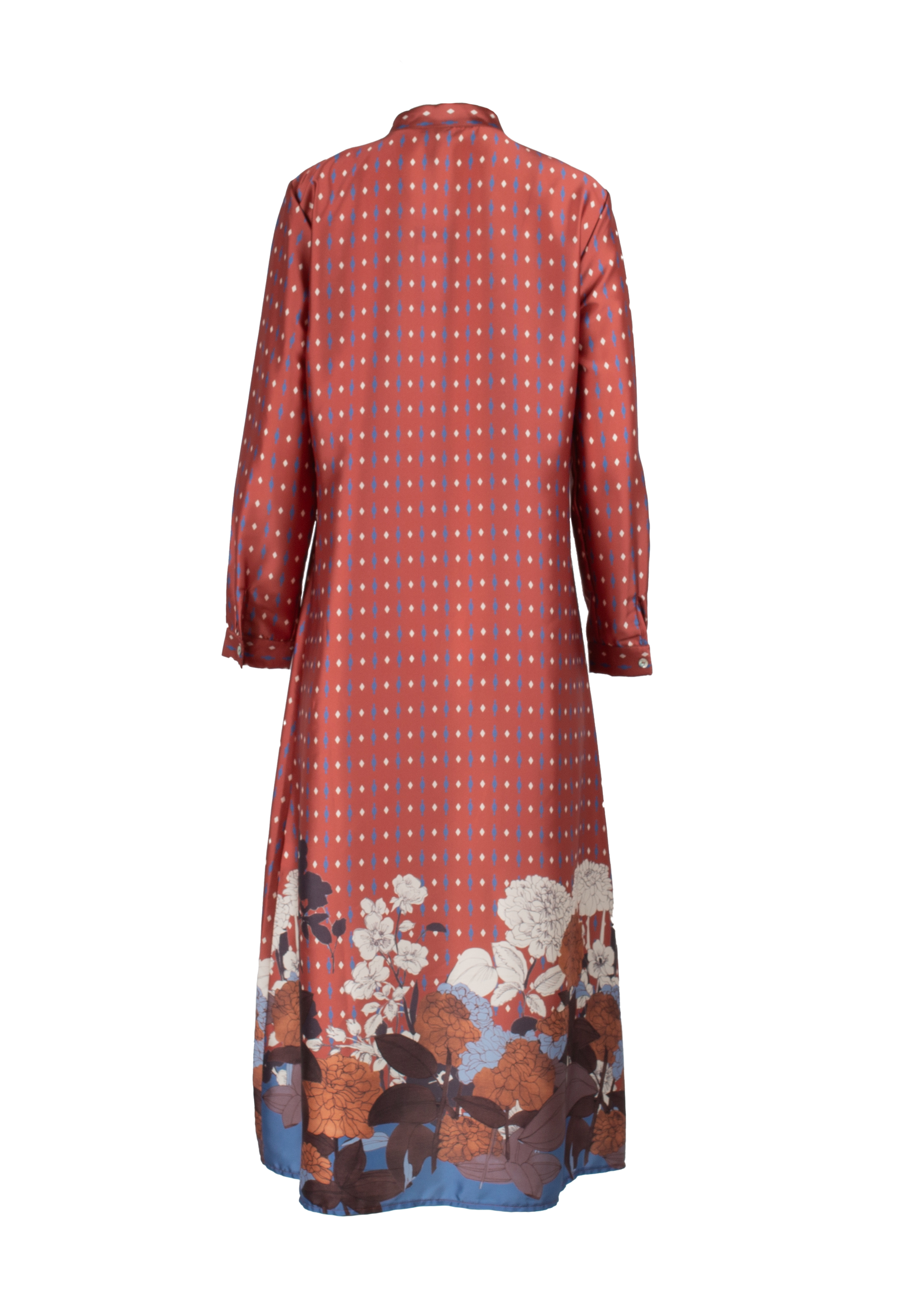 Long dress with buttons, belt and floral print