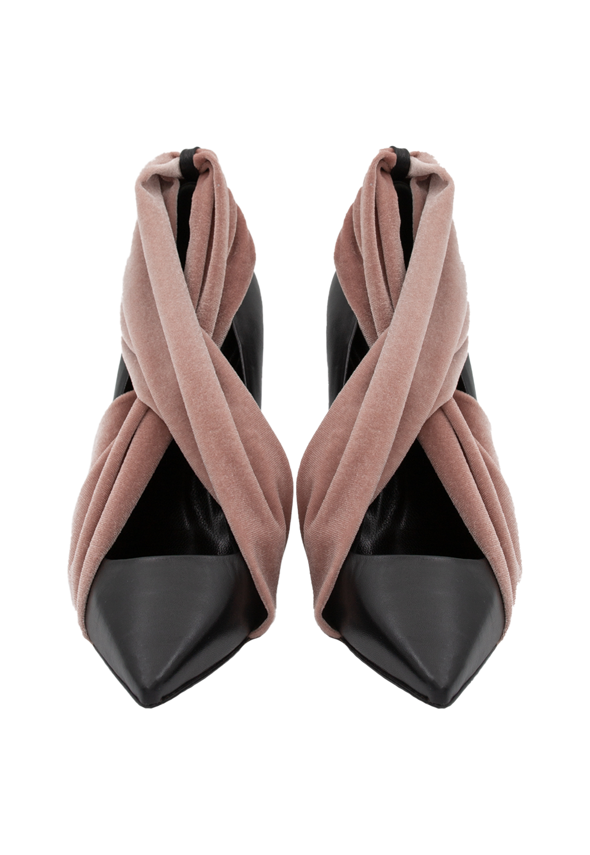 Black high heels with pink fabric detail