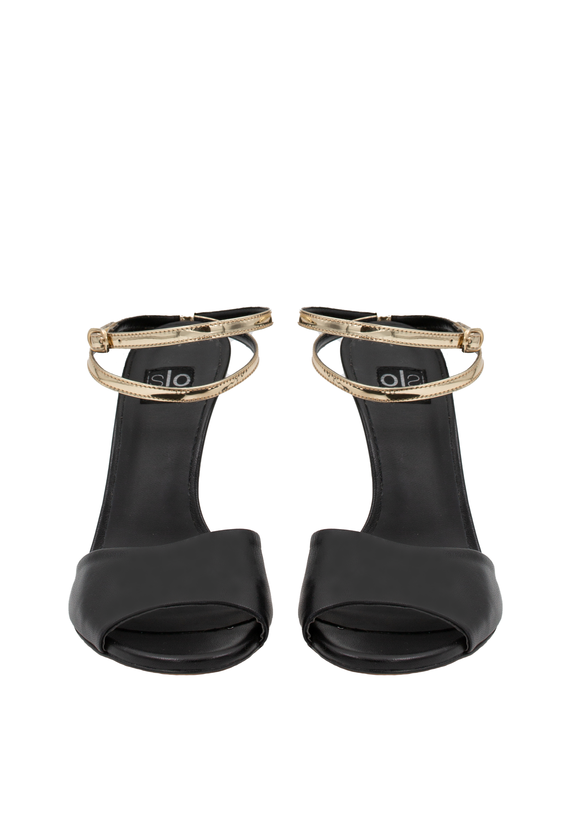 Black sandals with a golden strap