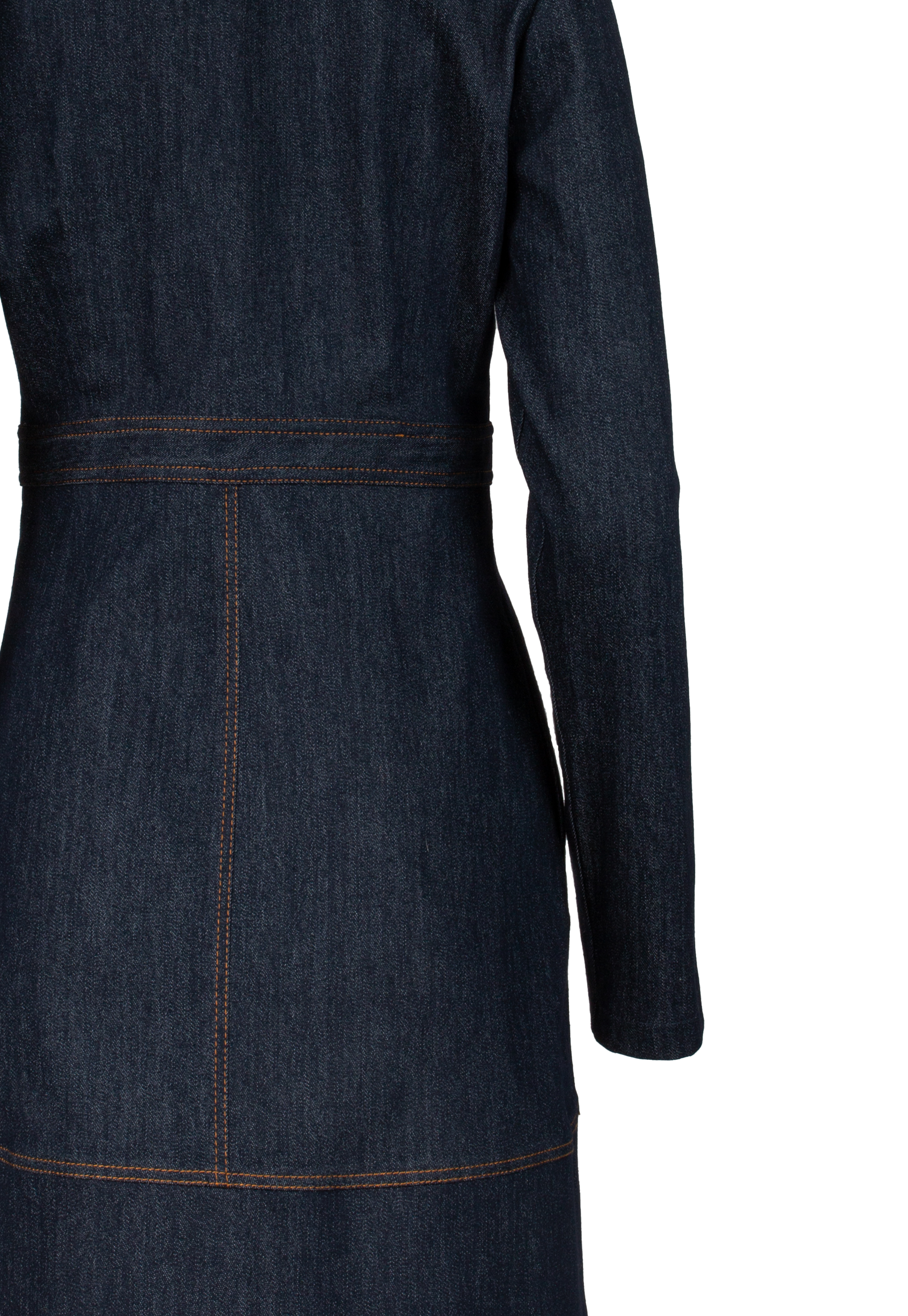 Denim dress with brown faux leather details