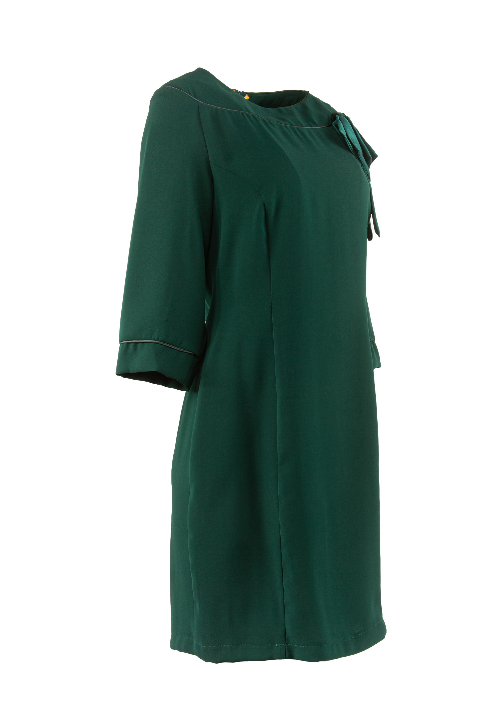 Green dress with decorative bow on the bust