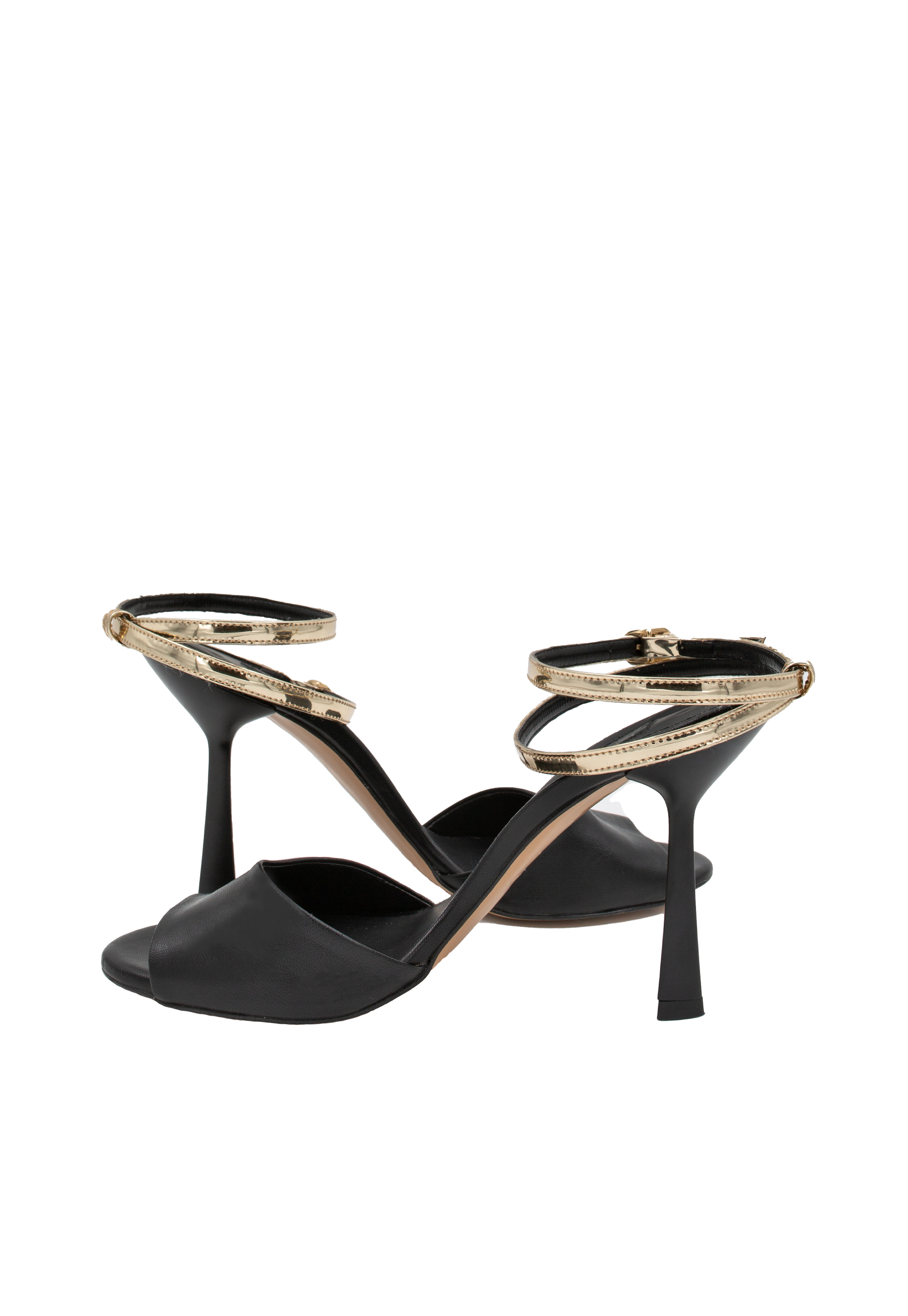 Black sandals with a golden strap