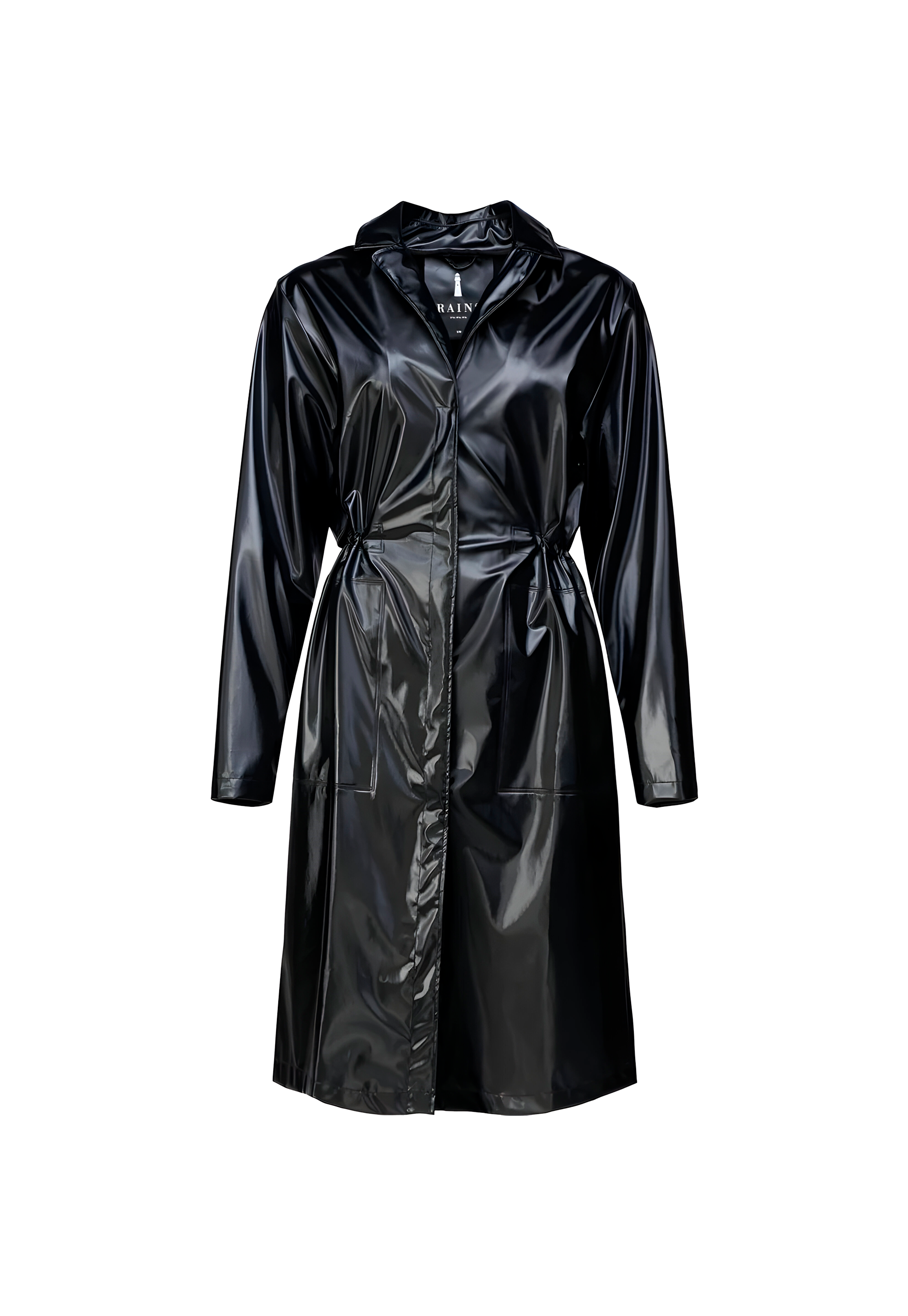 String Overcoat| Shiny Black String Overcoat| Shiny Black