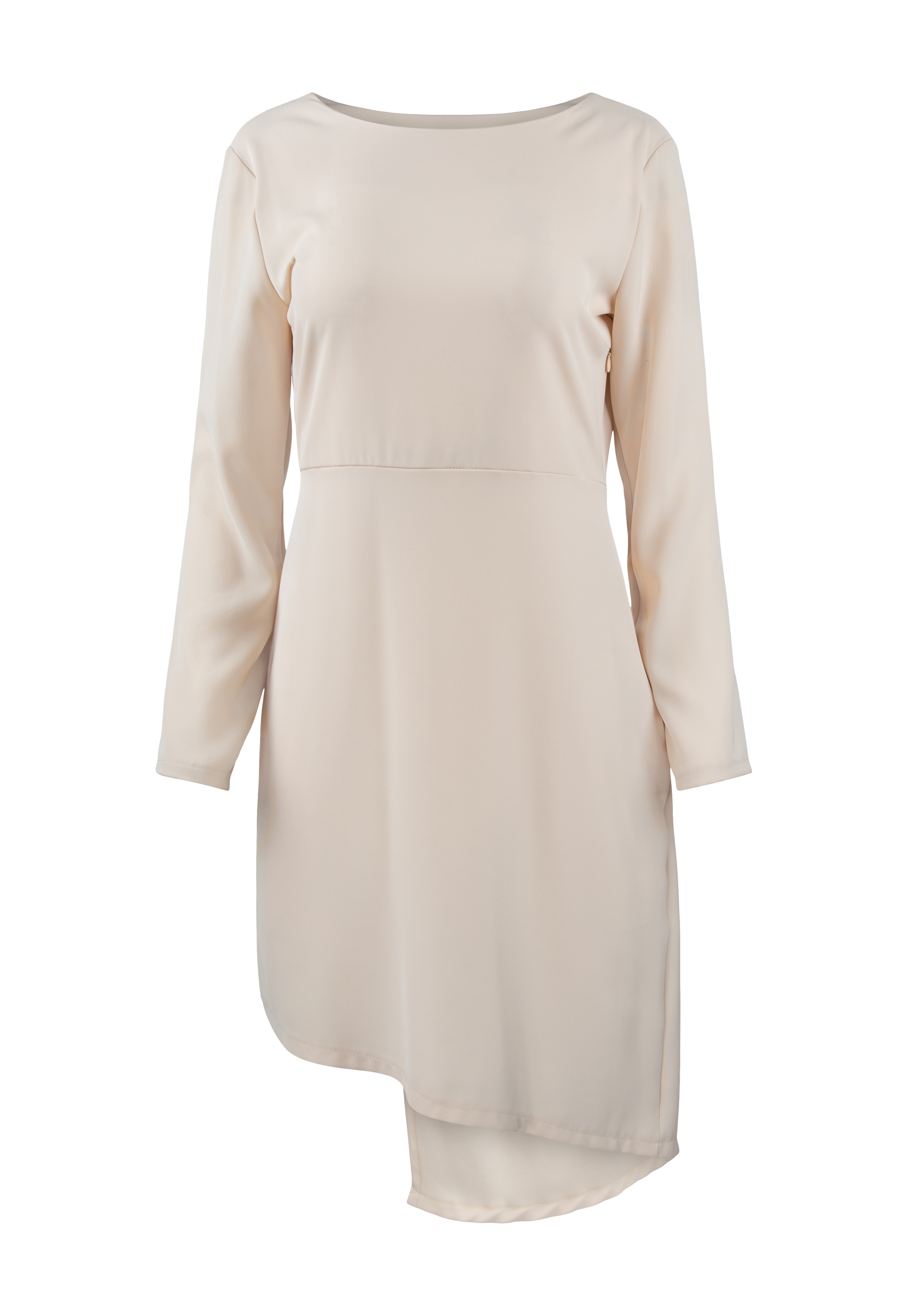 Beige dress with long sleeves and buttons on the back