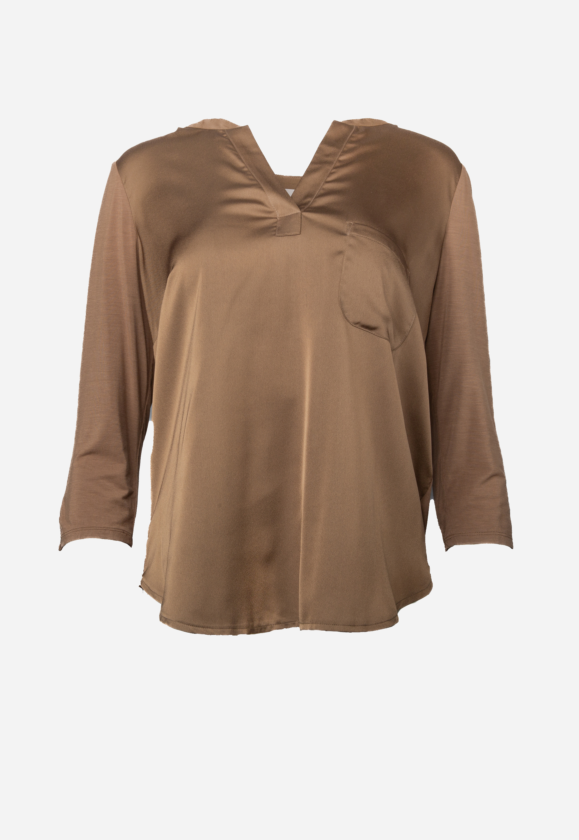 Brown blouse with 3/4 sleeves and V-neck