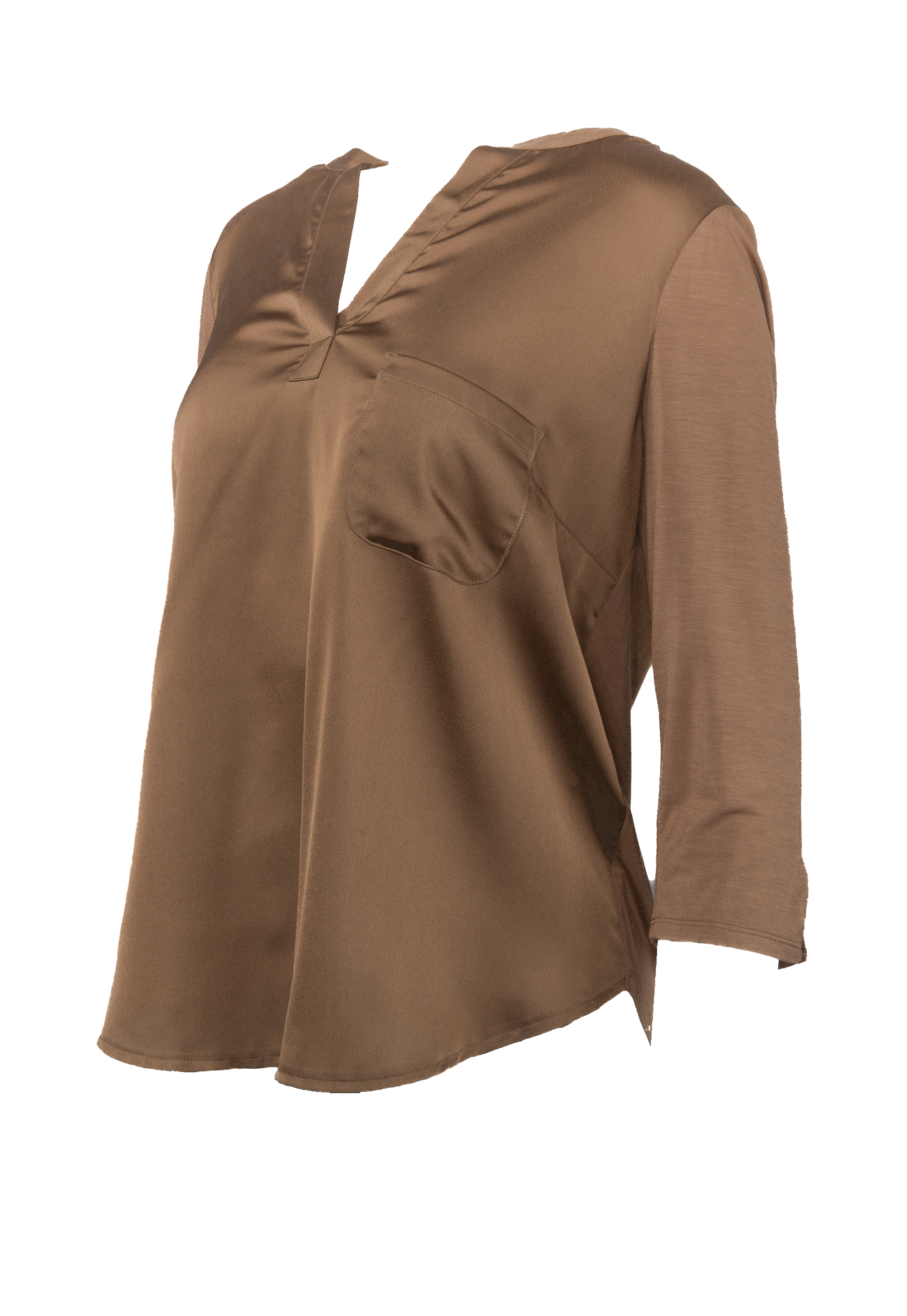 Brown blouse with 3/4 sleeves and V-neck