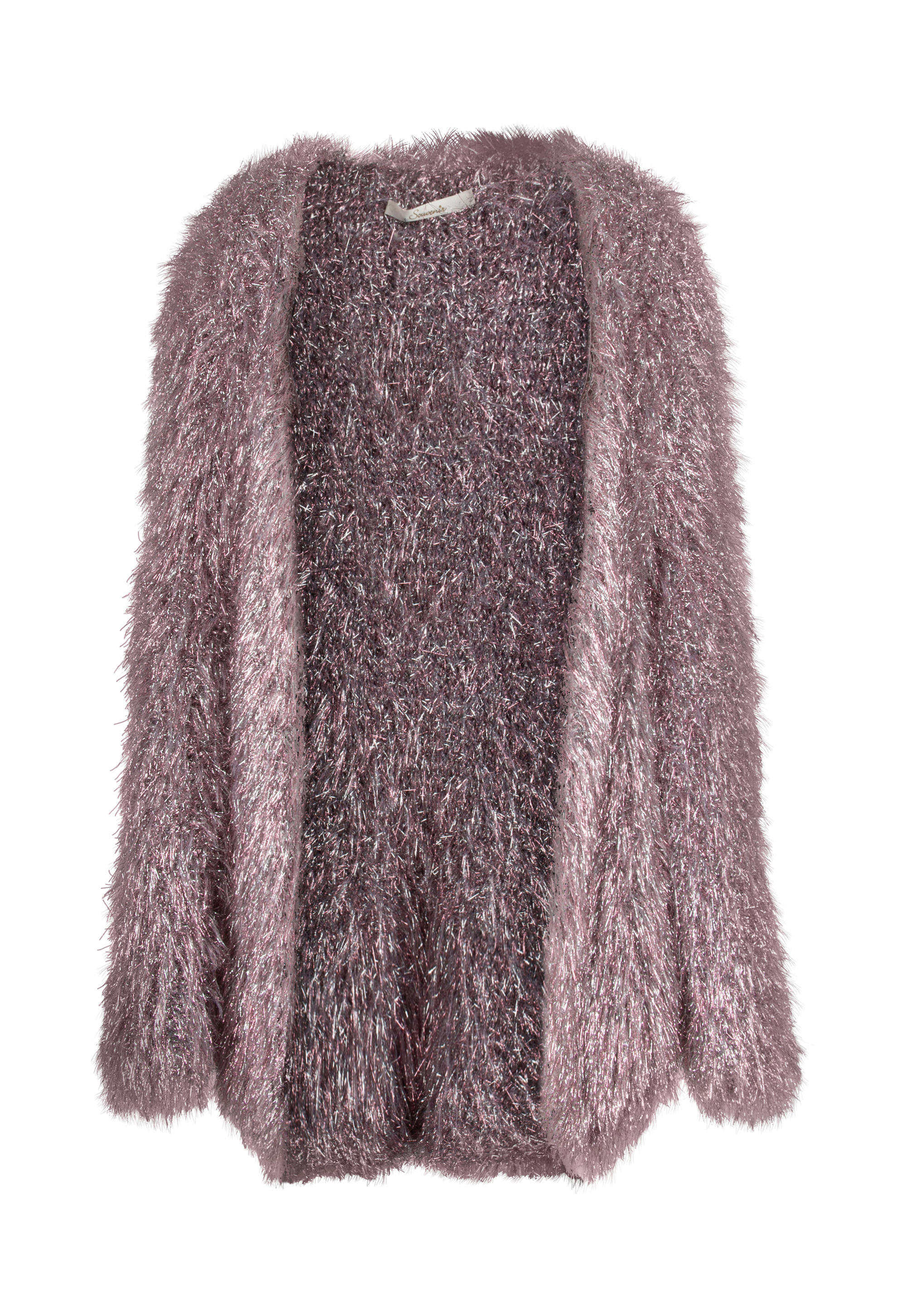 Knitted cardigan with lilac and silver tassels