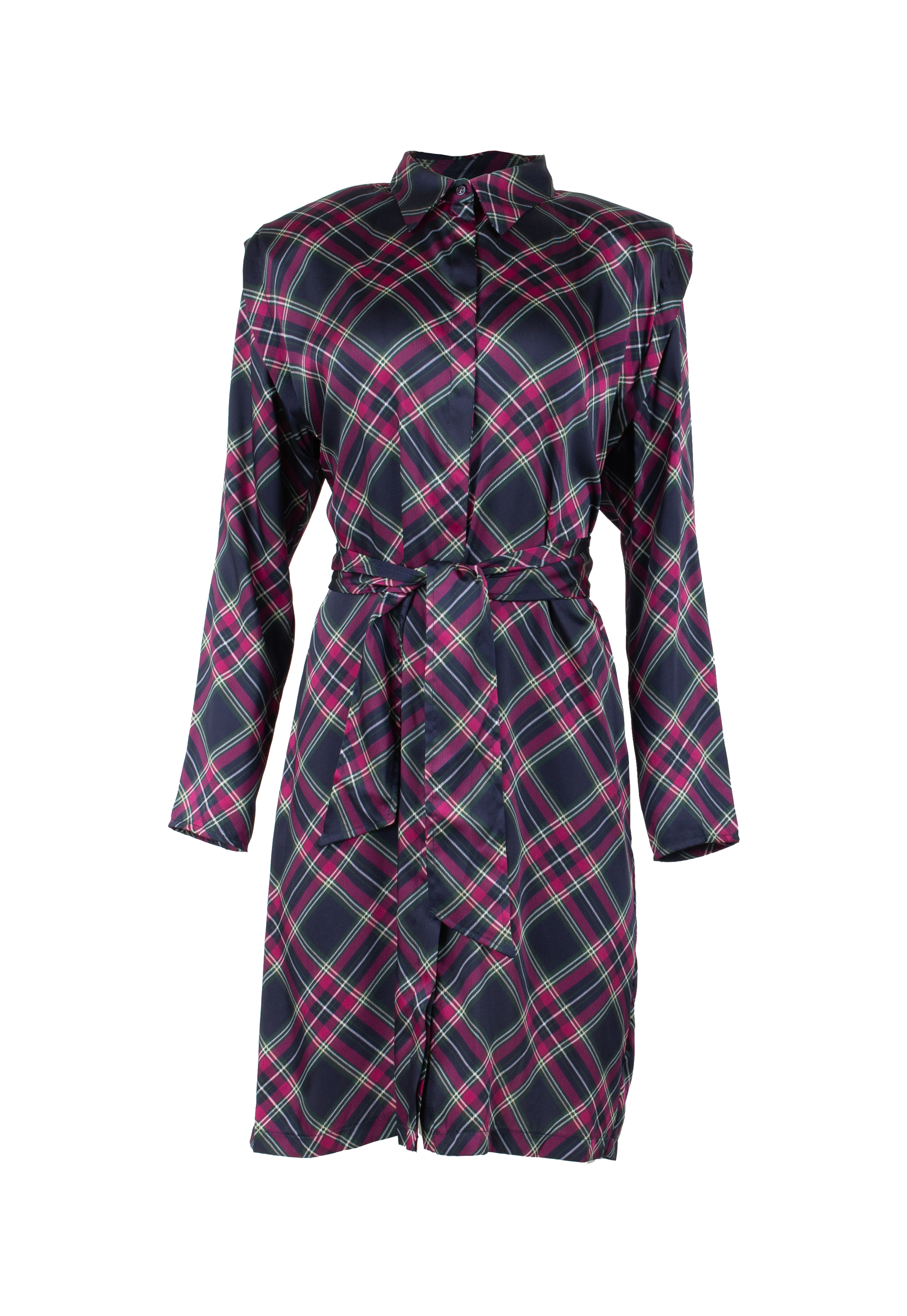 Purple blue plaid dress with shoulder pads