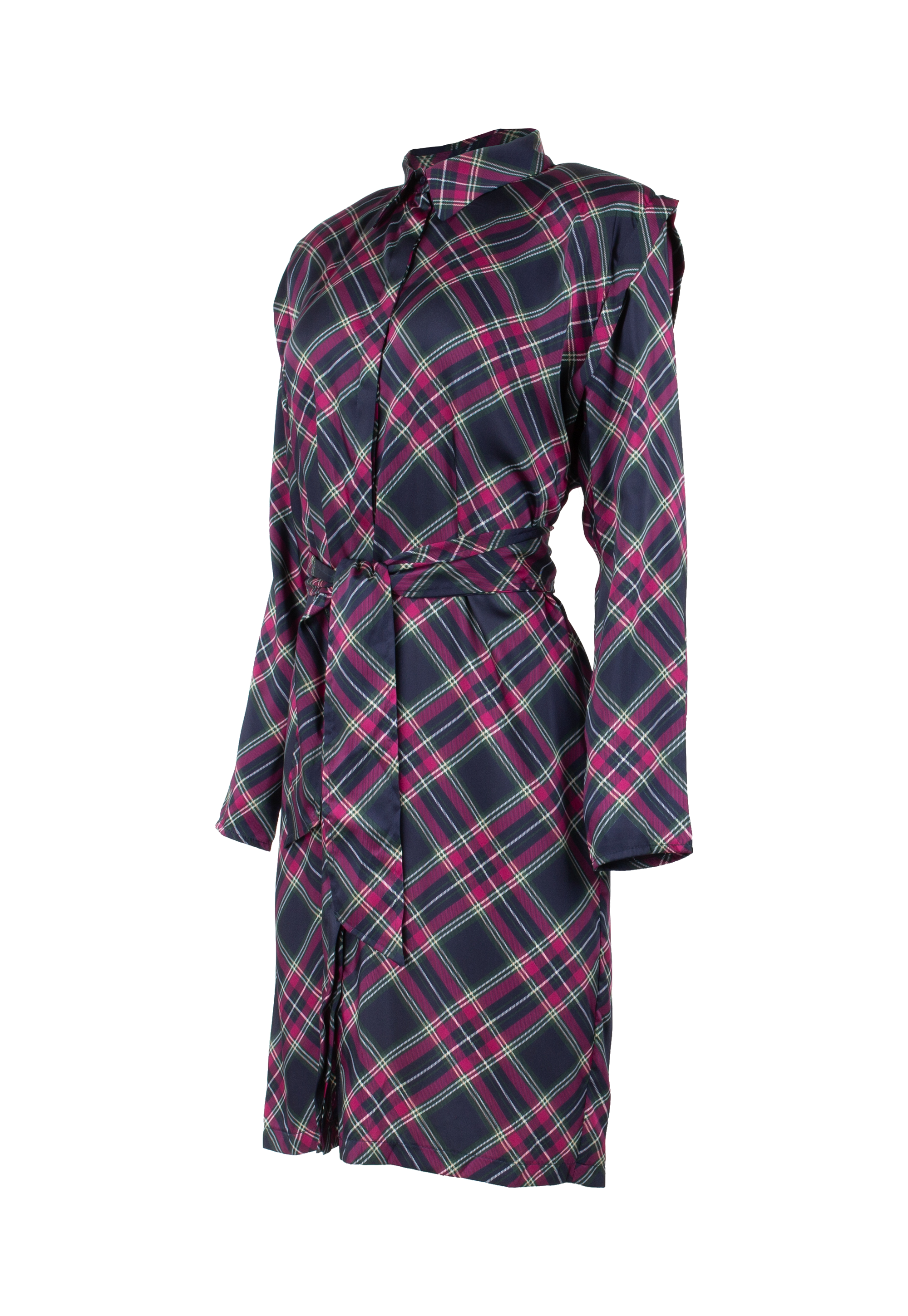 Purple blue plaid dress with shoulder pads