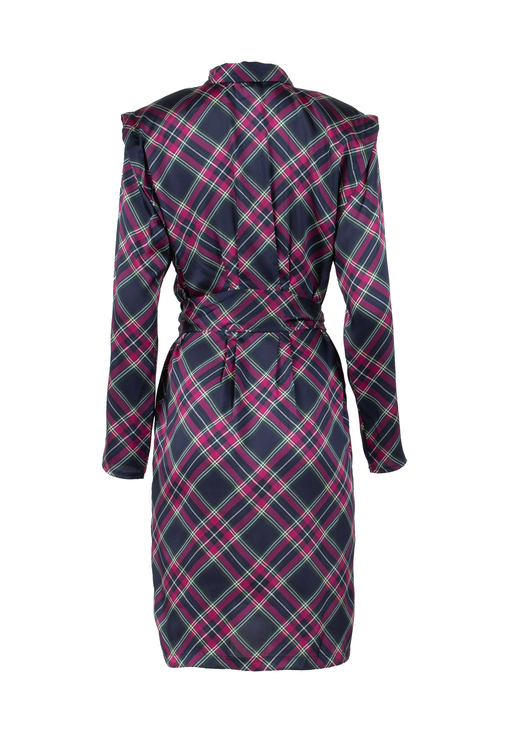 Purple blue plaid dress with shoulder pads