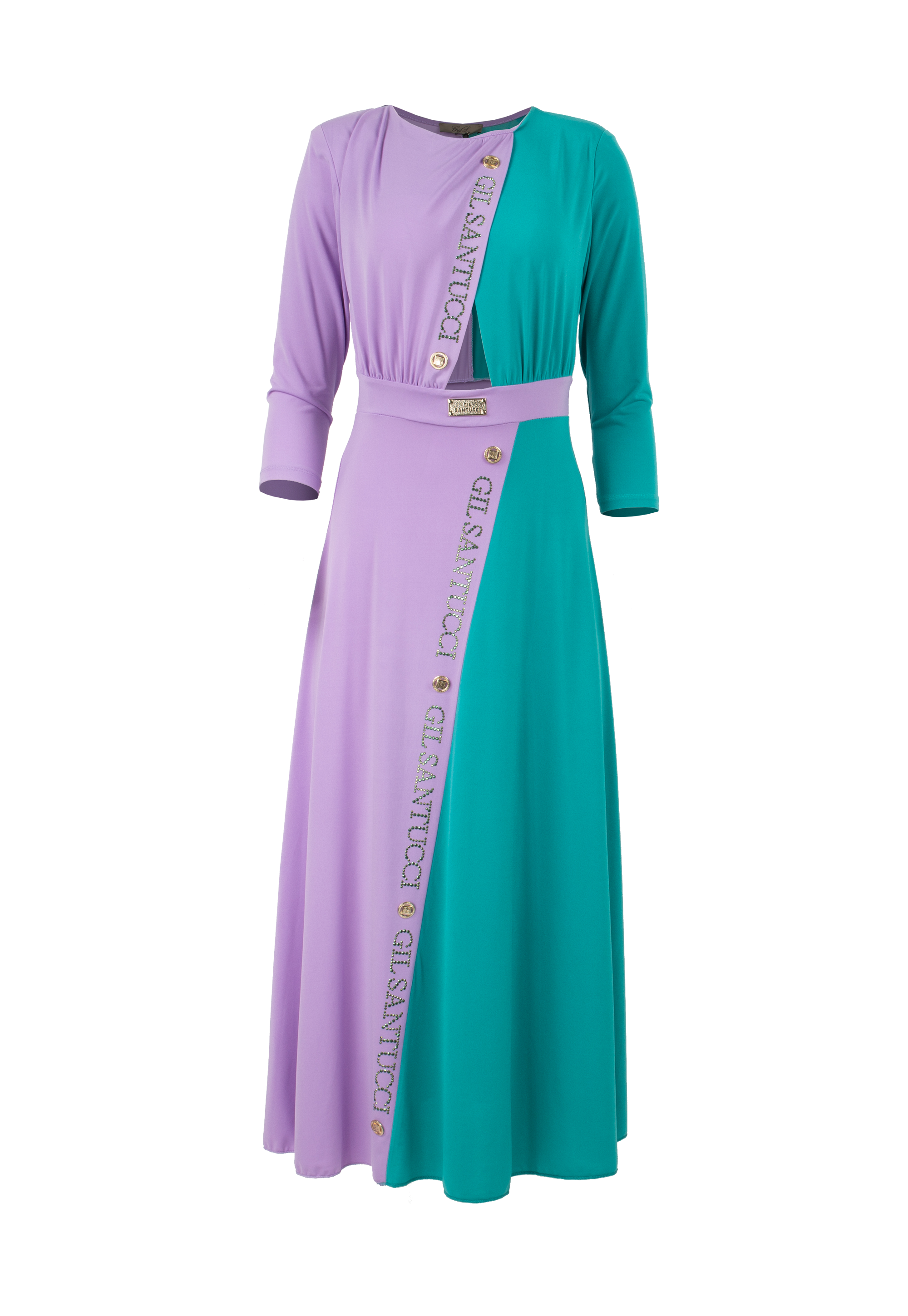 Midi dress, purple and turquoise, one size fits all