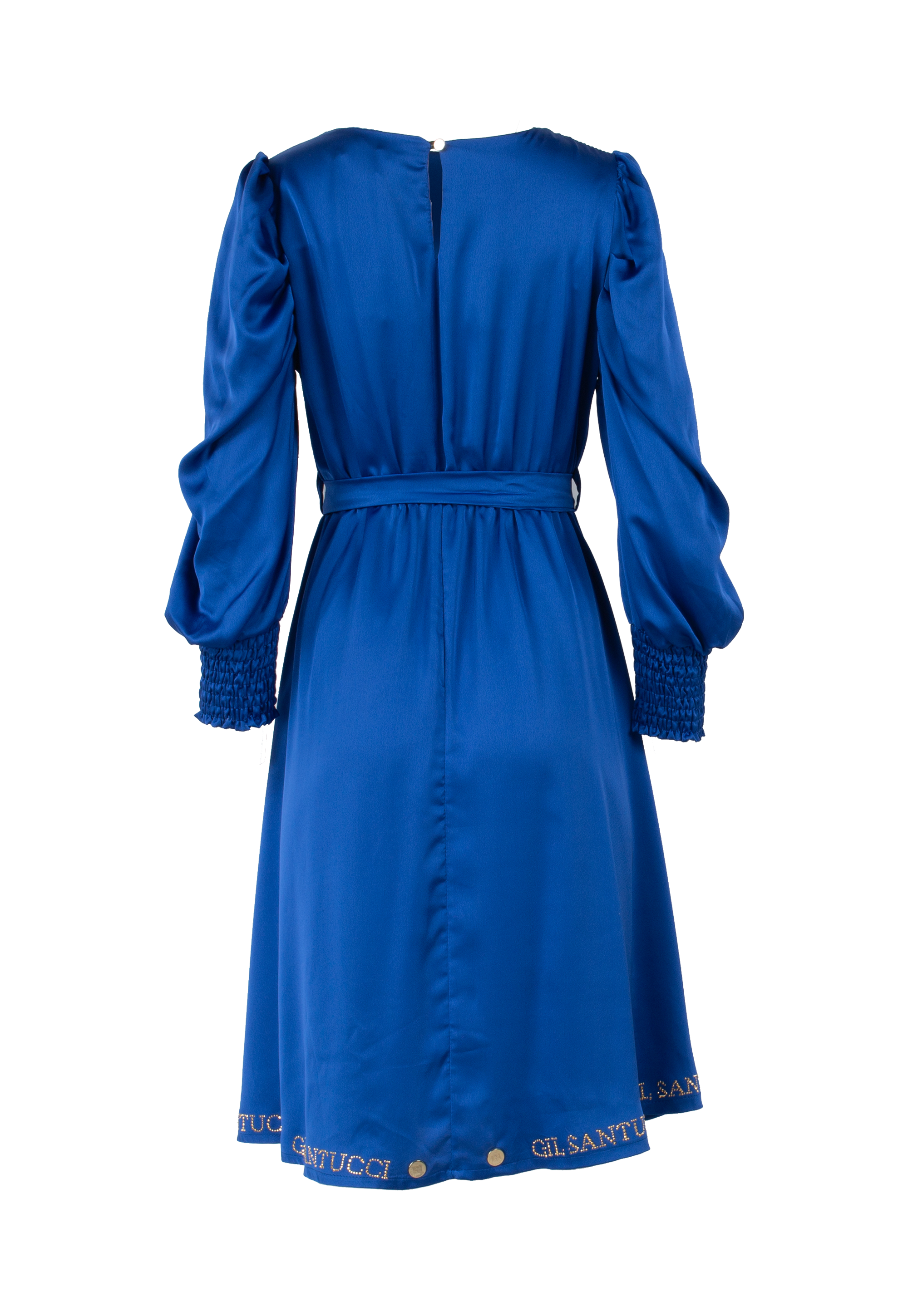 Satin looking dress, Parisian blue with gold details