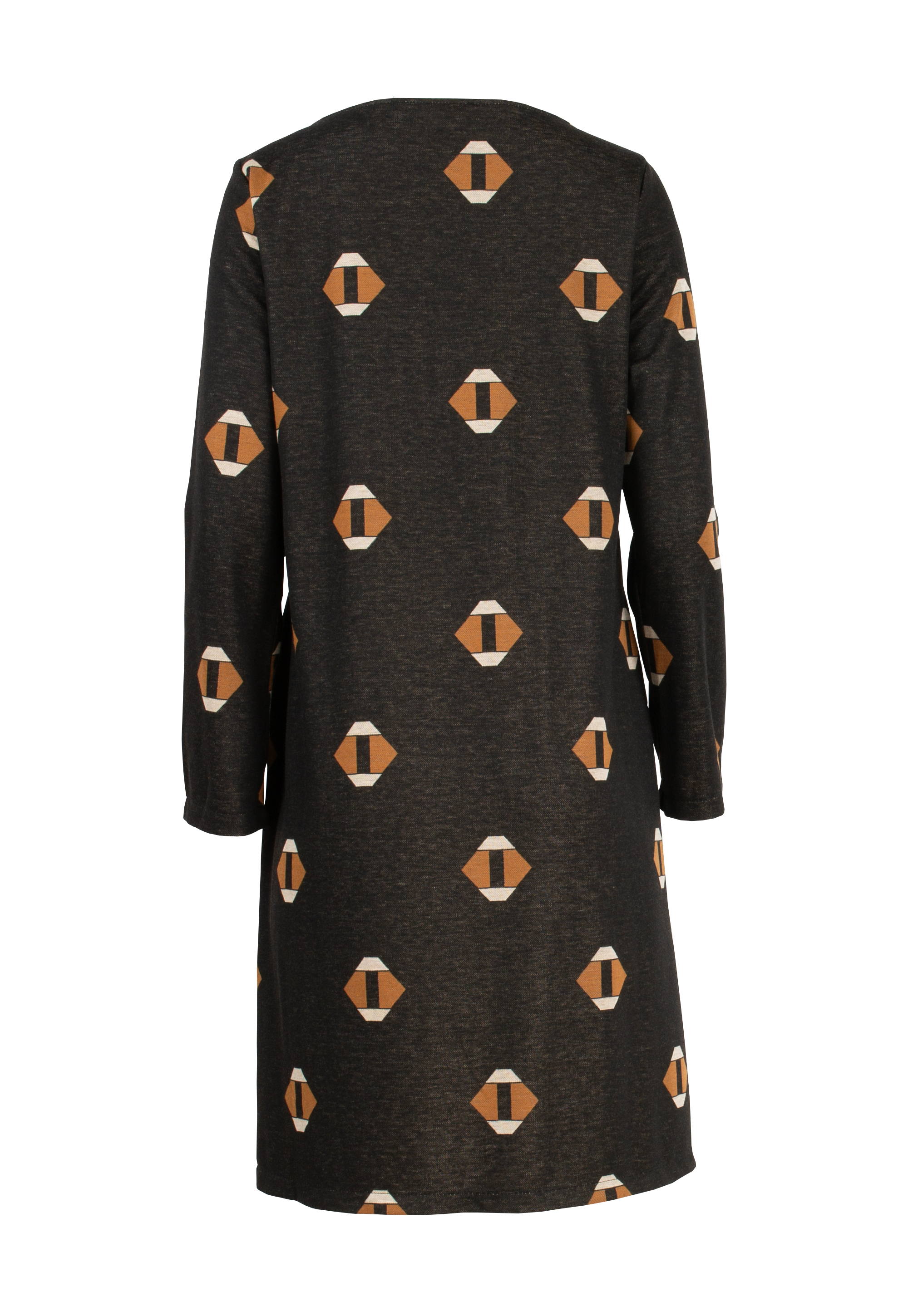 Short dark brown dress with geometric pattern