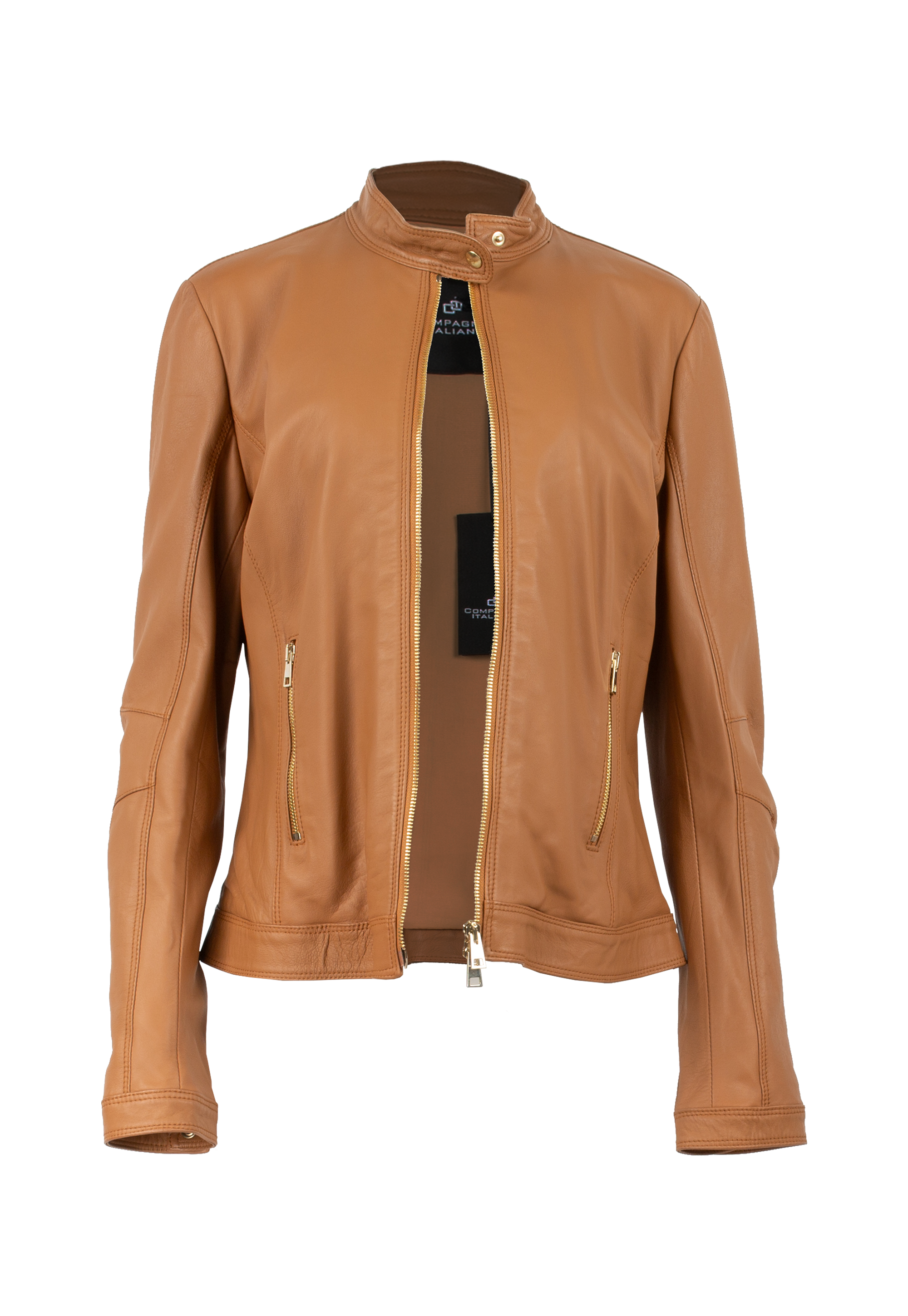 Patent leather jacket, clay brown