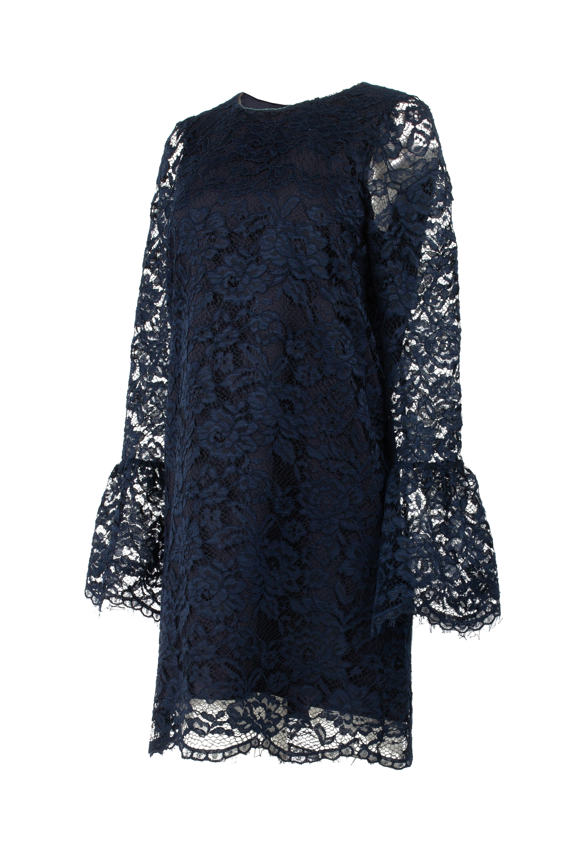 Short lace dress with long sleeves, dark blue