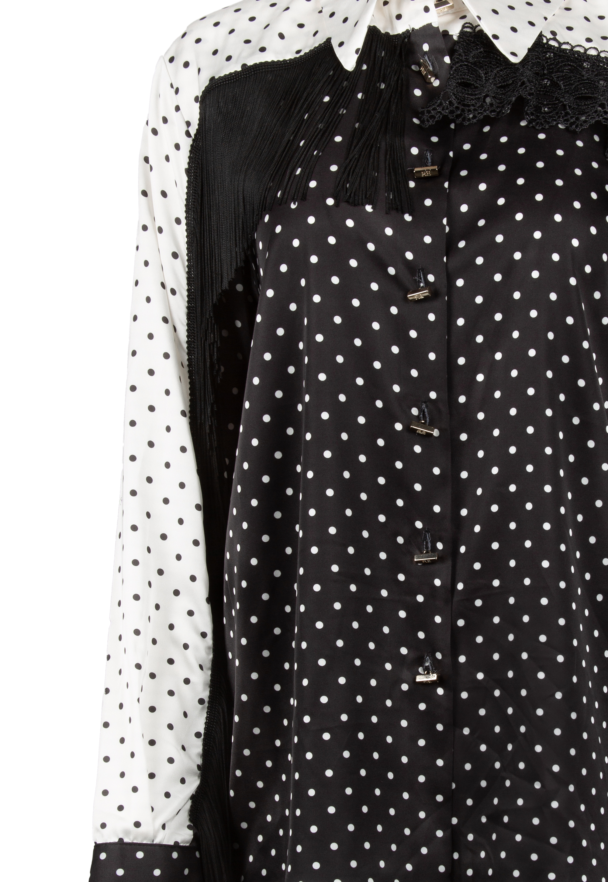 Black and white shirt with dots, tassels and lace