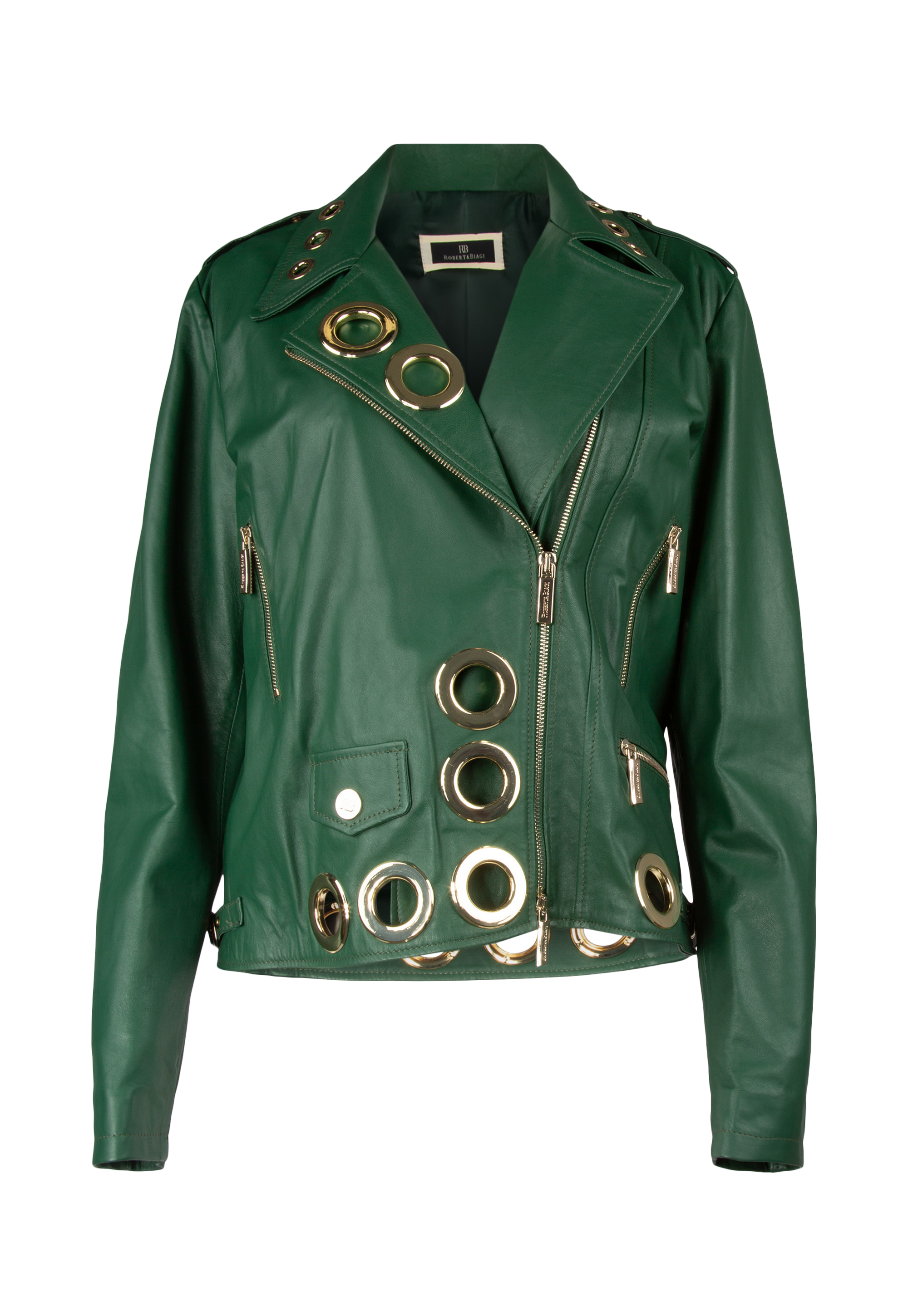 Genuine leather jacket with golden details