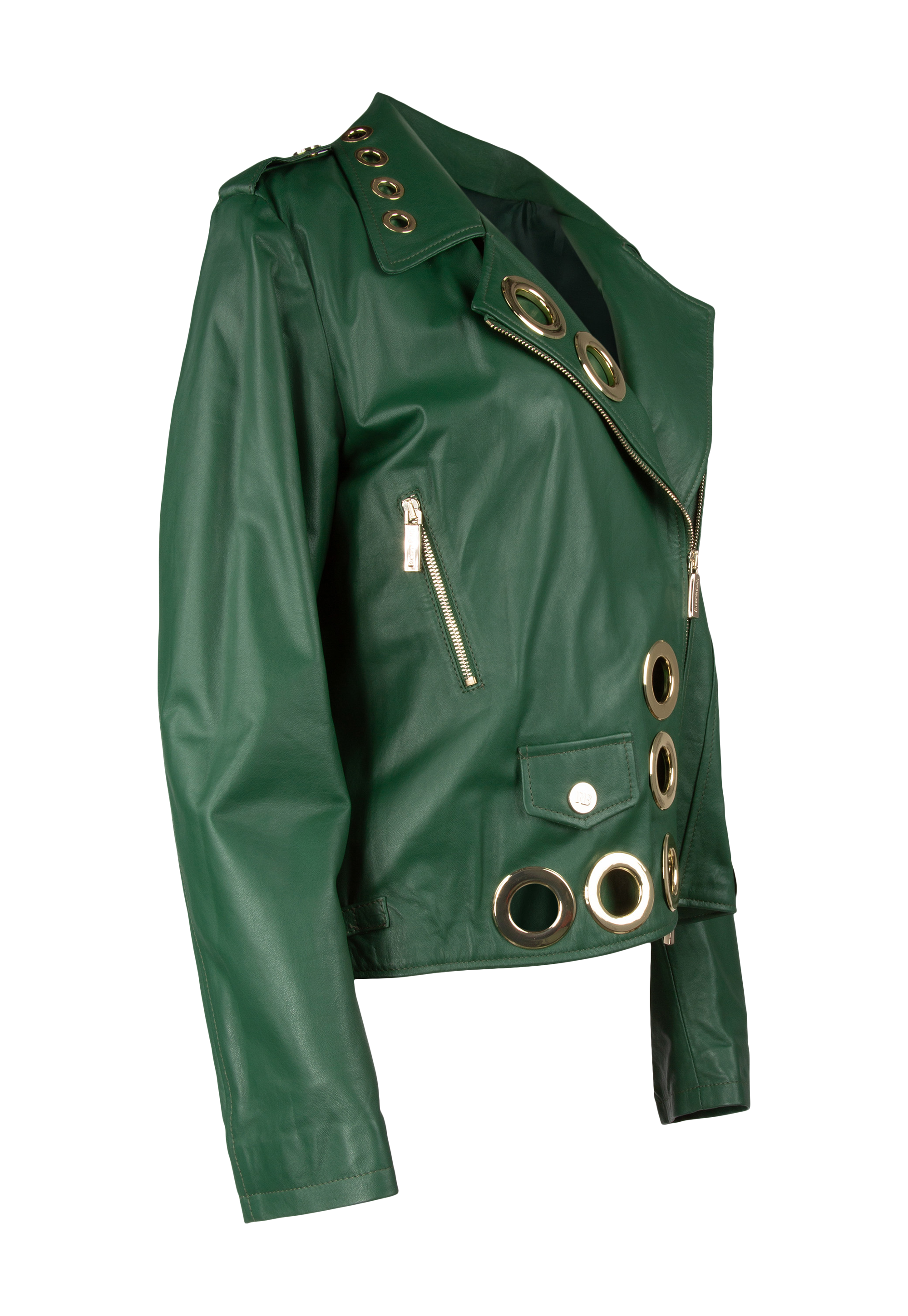 Genuine leather jacket with golden details