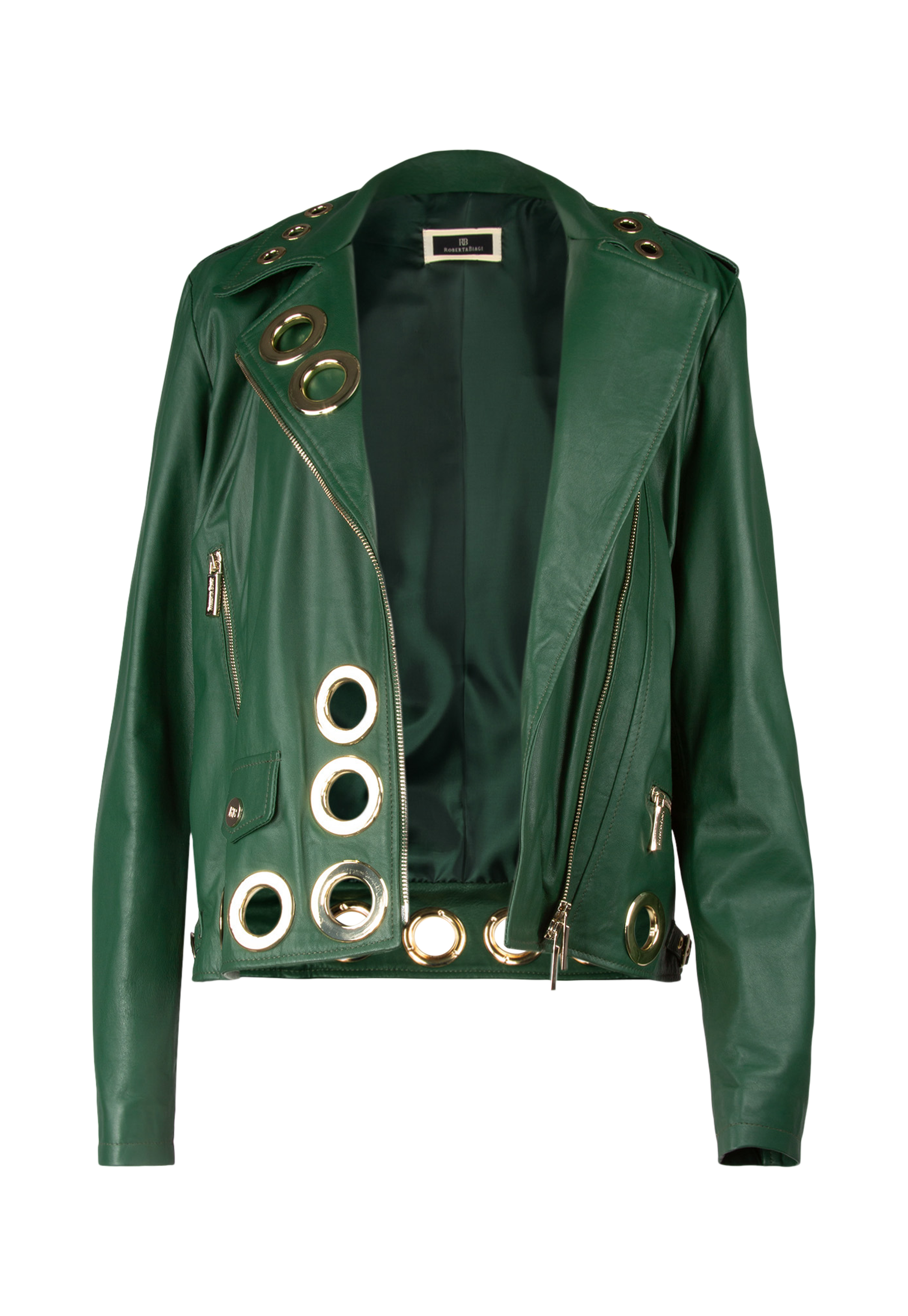 Genuine leather jacket with golden details