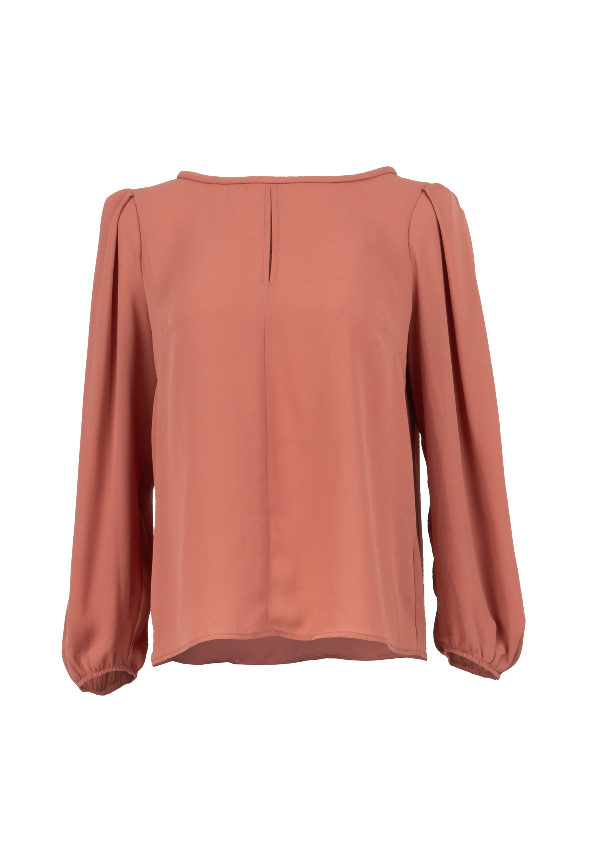 Fluffy salmon tunic with long pleated sleeves