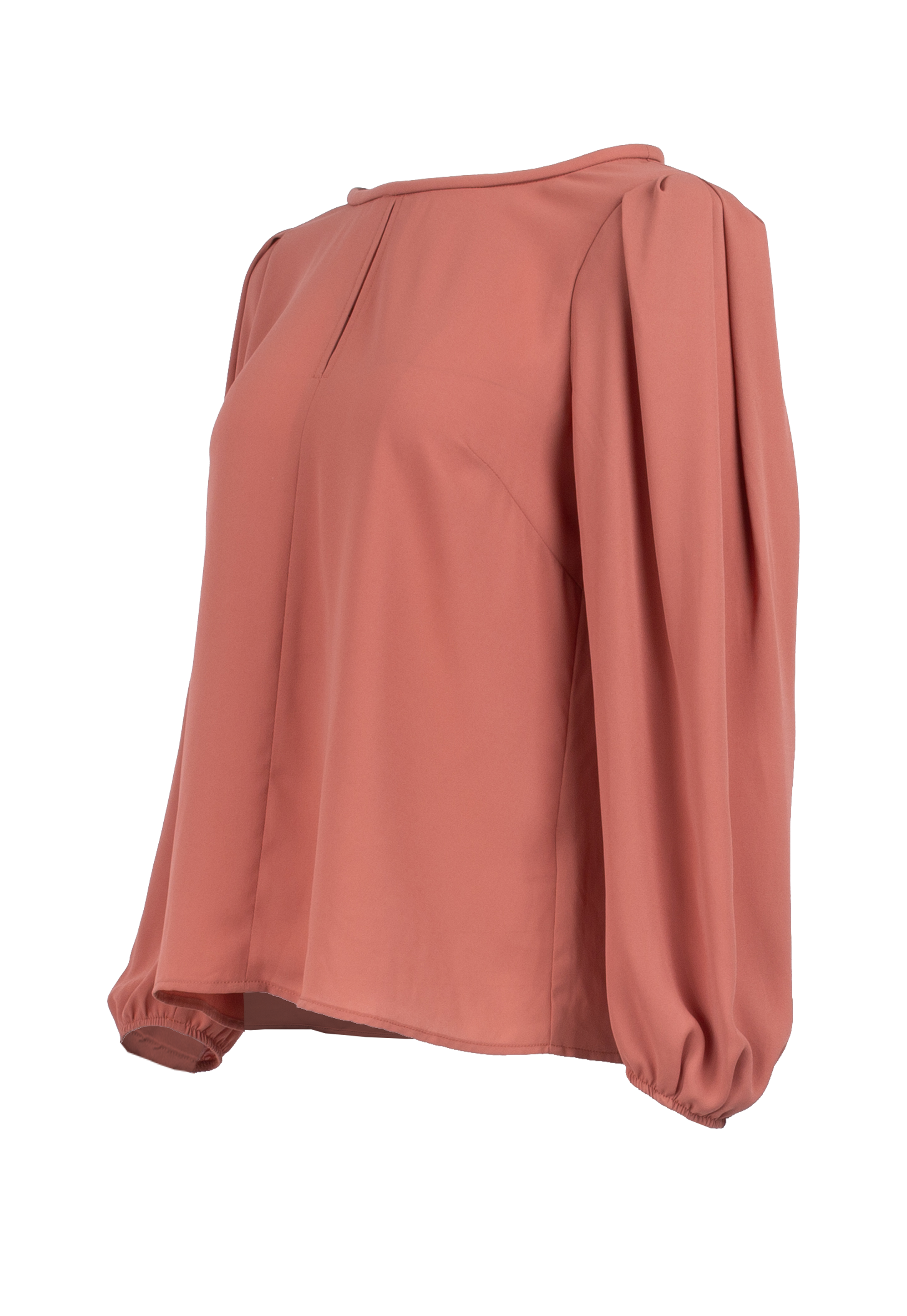 Fluffy salmon tunic with long pleated sleeves