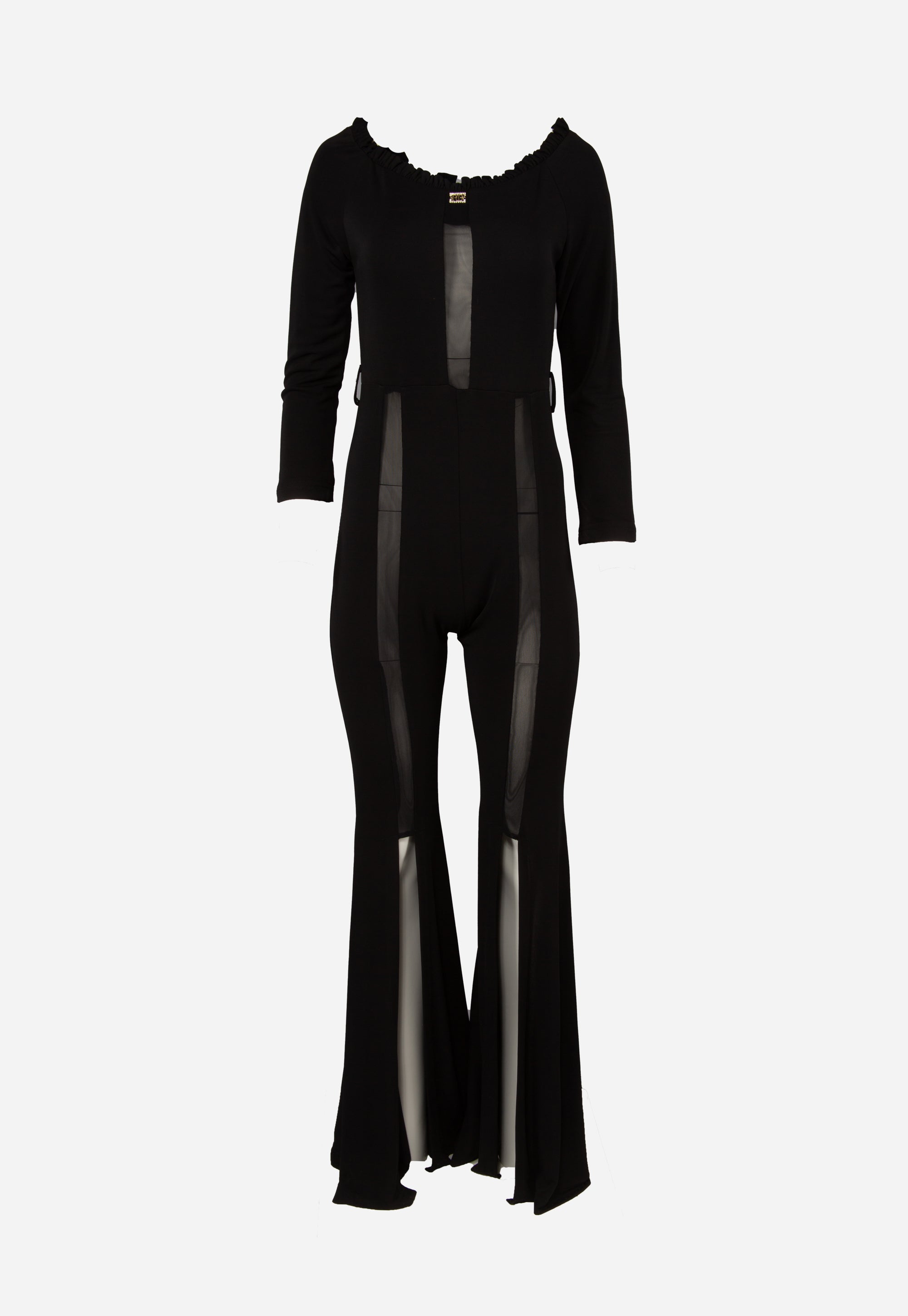 Jumpsuit with long sleeves and trapeze legs