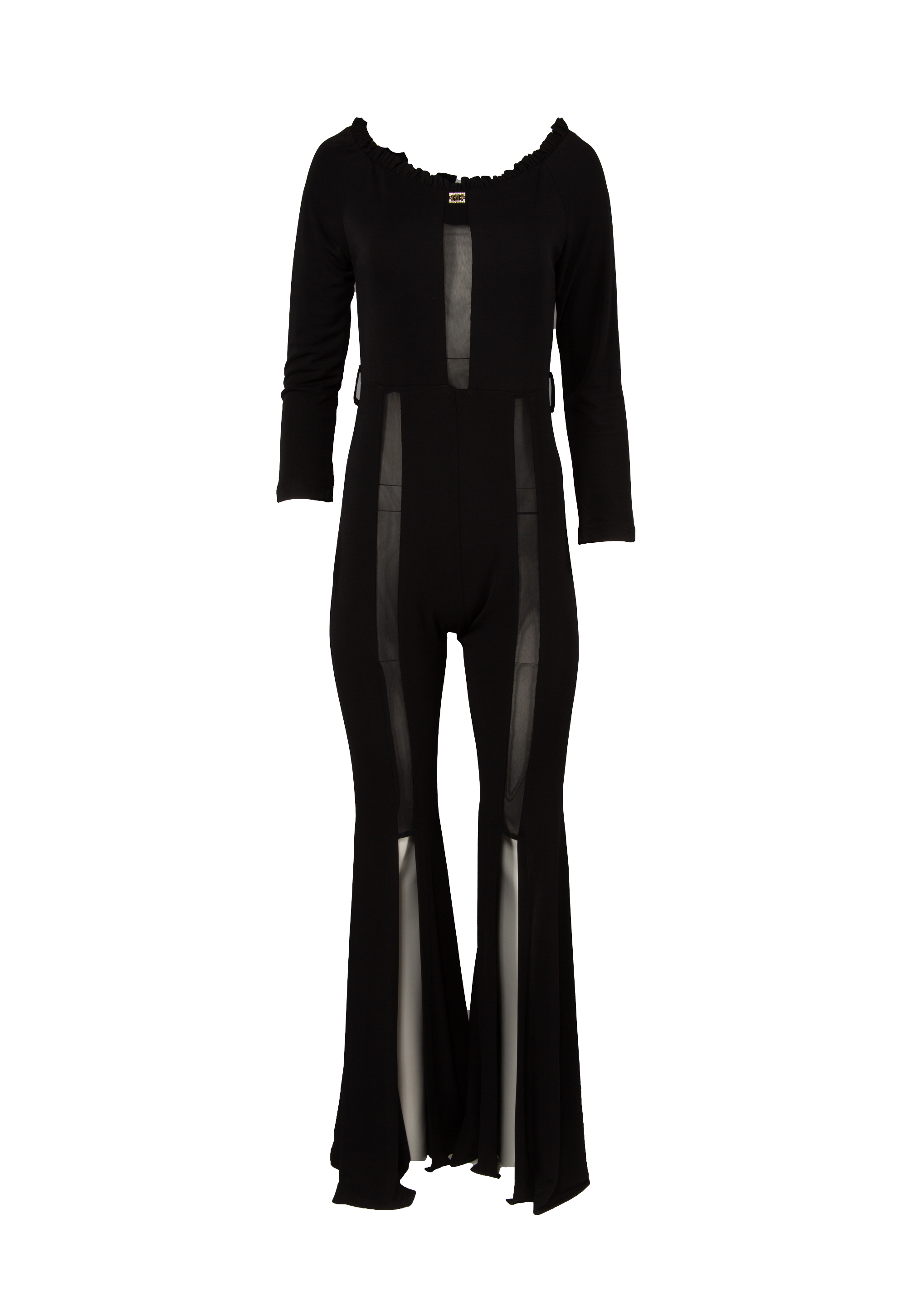 Jumpsuit with long sleeves and trapeze legs