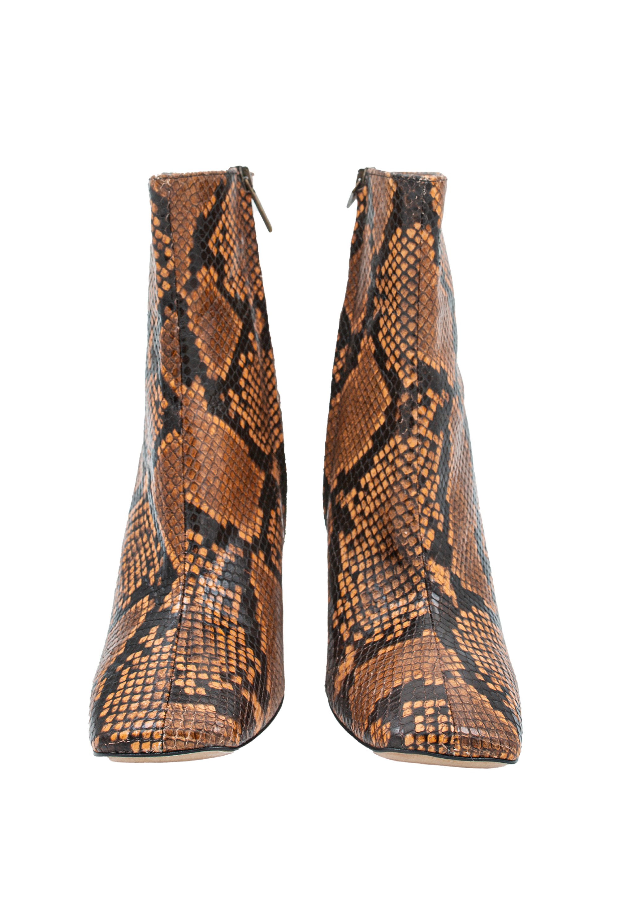 Boots with 10 cm high heel and a snake print