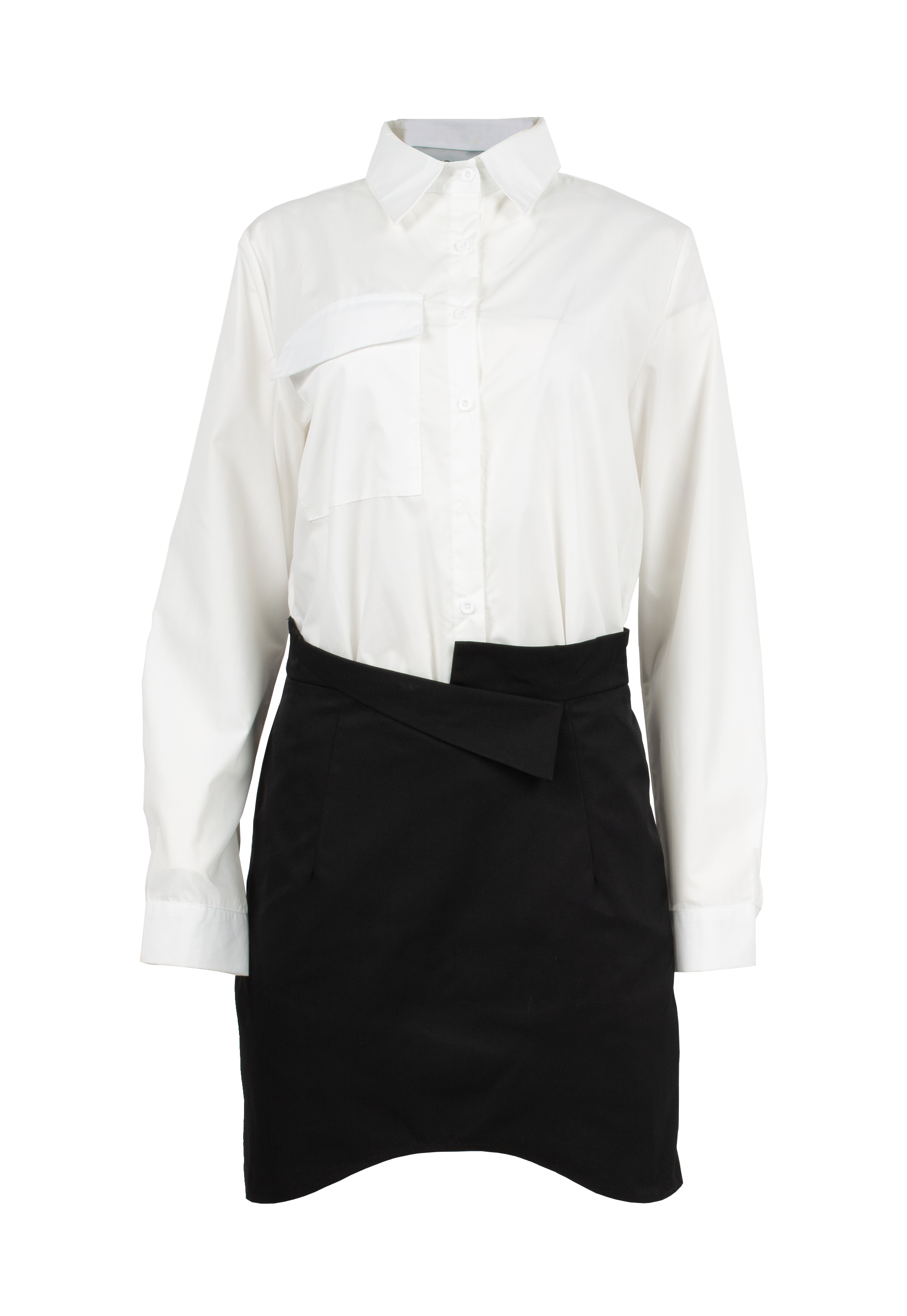 Dress imitating shirt & skirt set, black and white