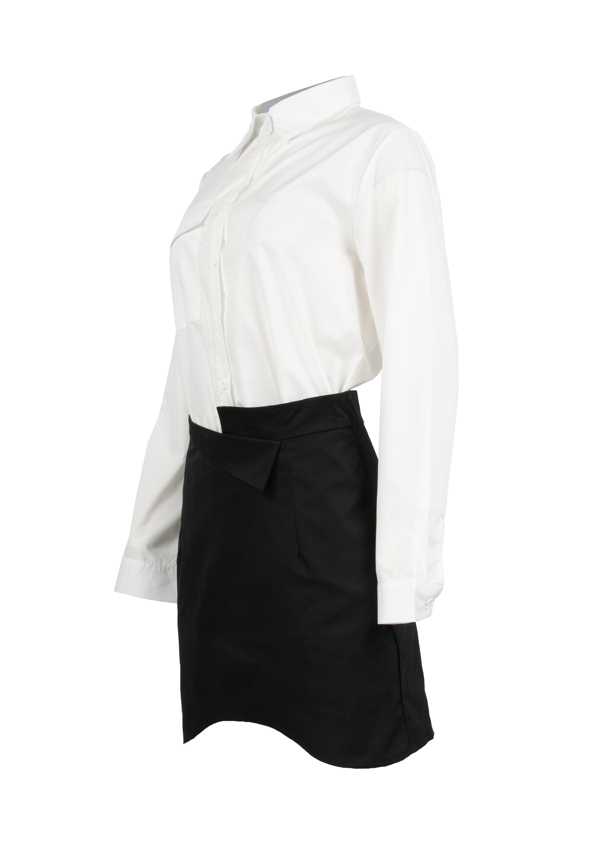 Dress imitating shirt & skirt set, black and white