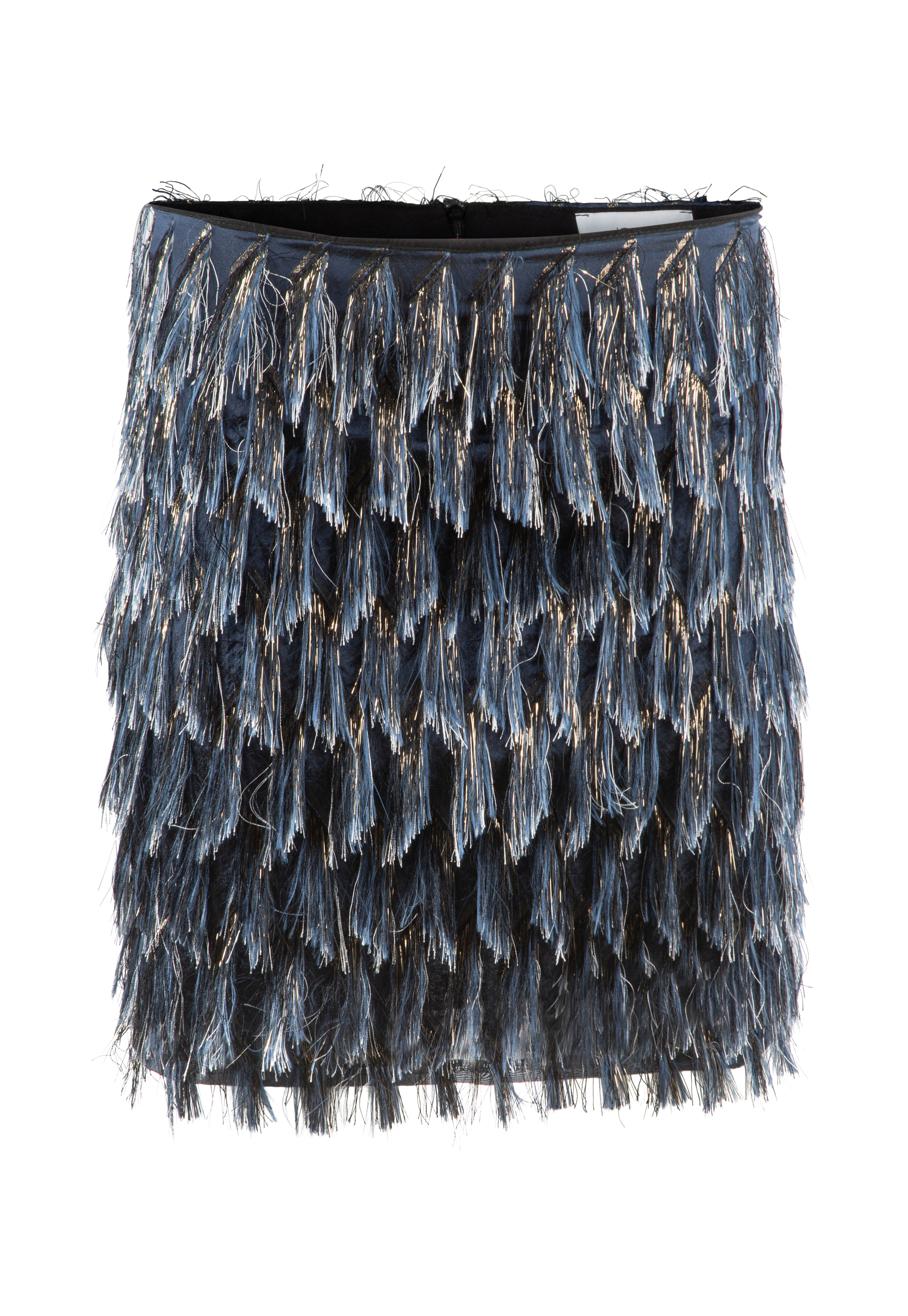 Mini skirt made of blue and gold tassels