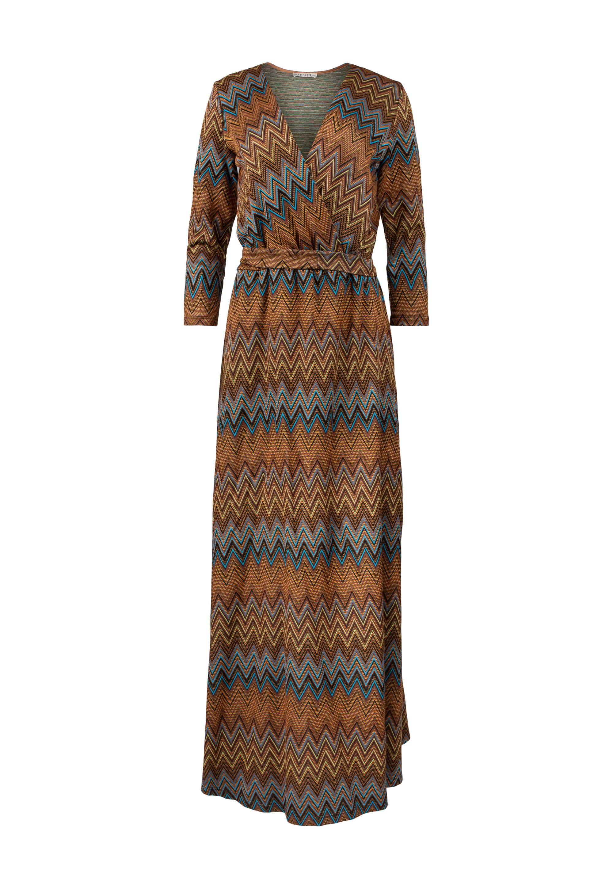 Long dress with 3/4 sleeves and multicolor pattern