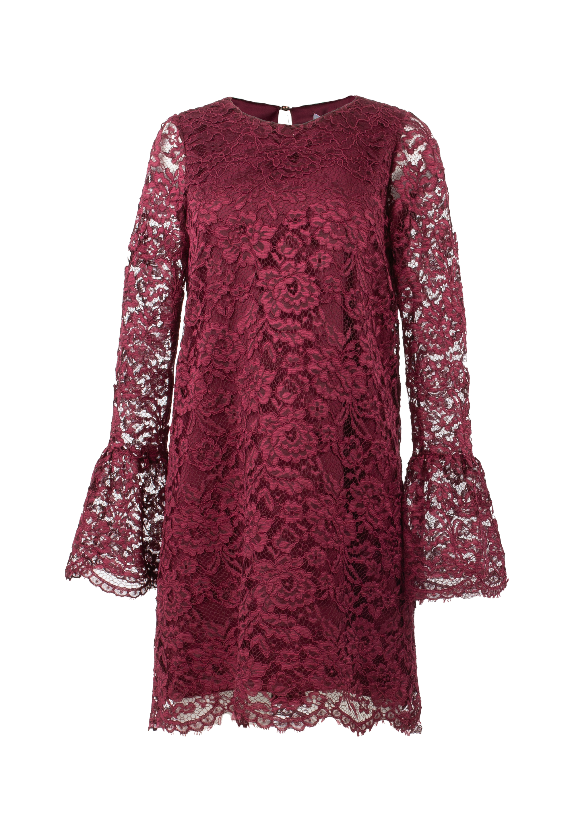 Short lace dress with long sleeves, burgundy