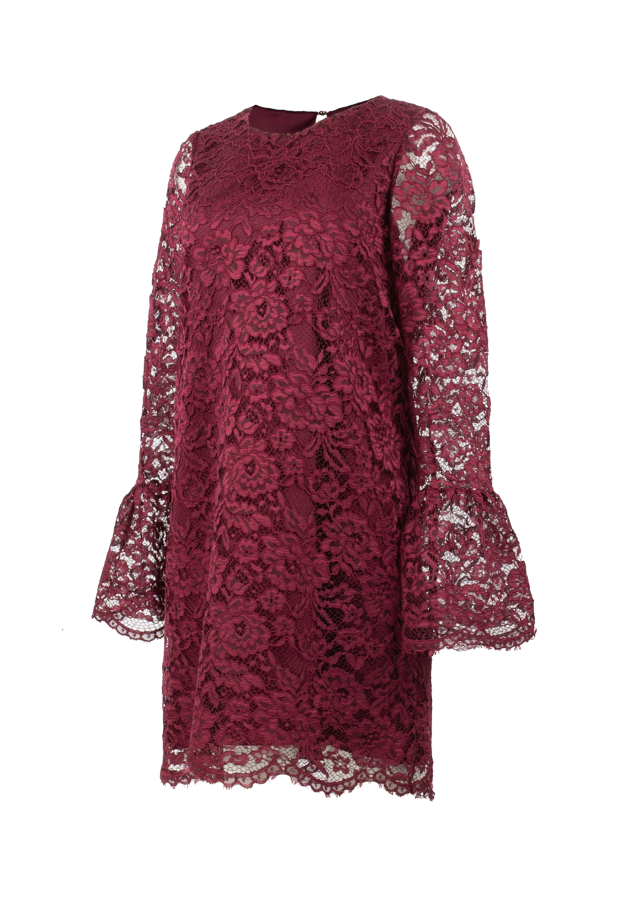 Short lace dress with long sleeves, burgundy