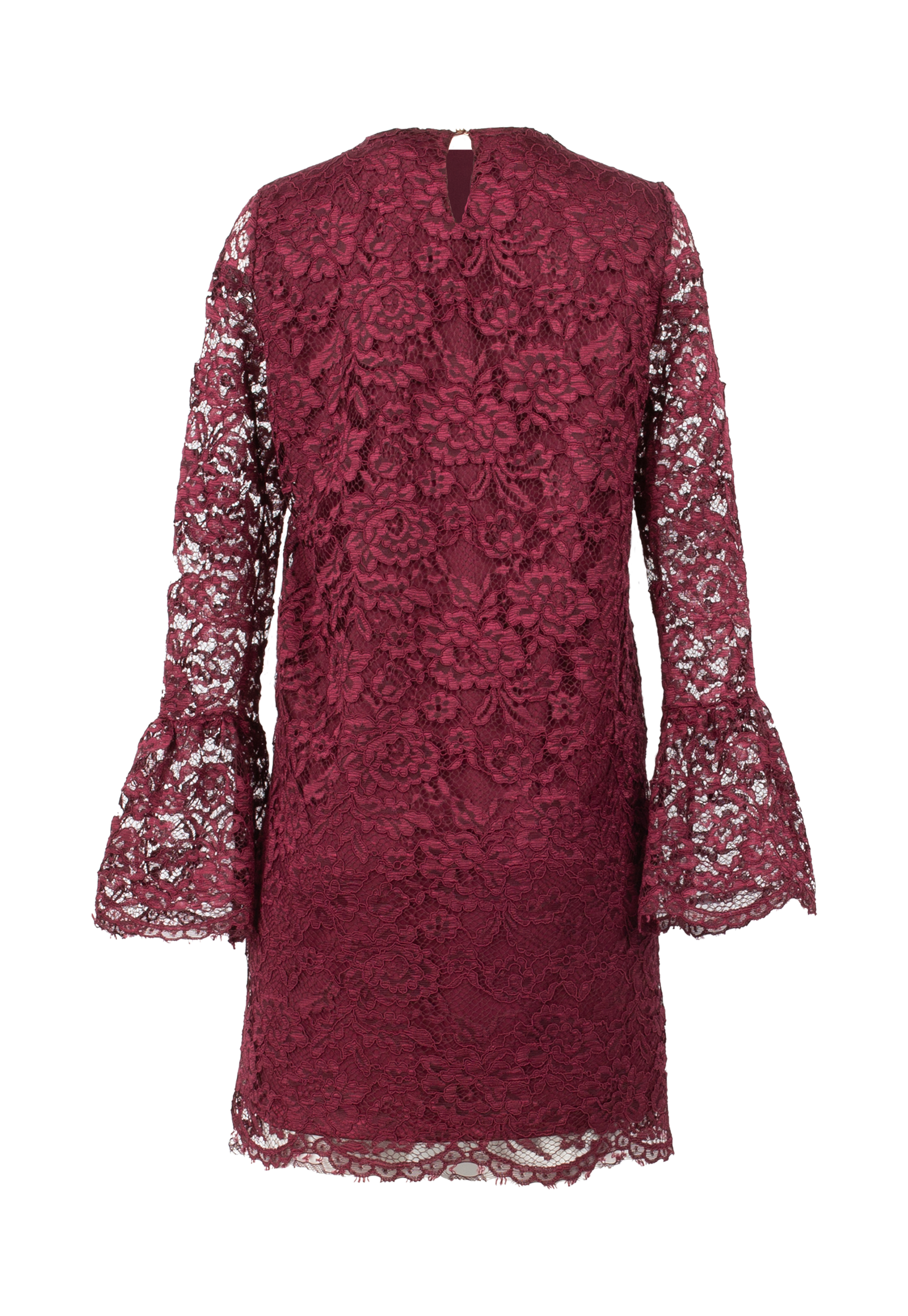 Short lace dress with long sleeves, burgundy