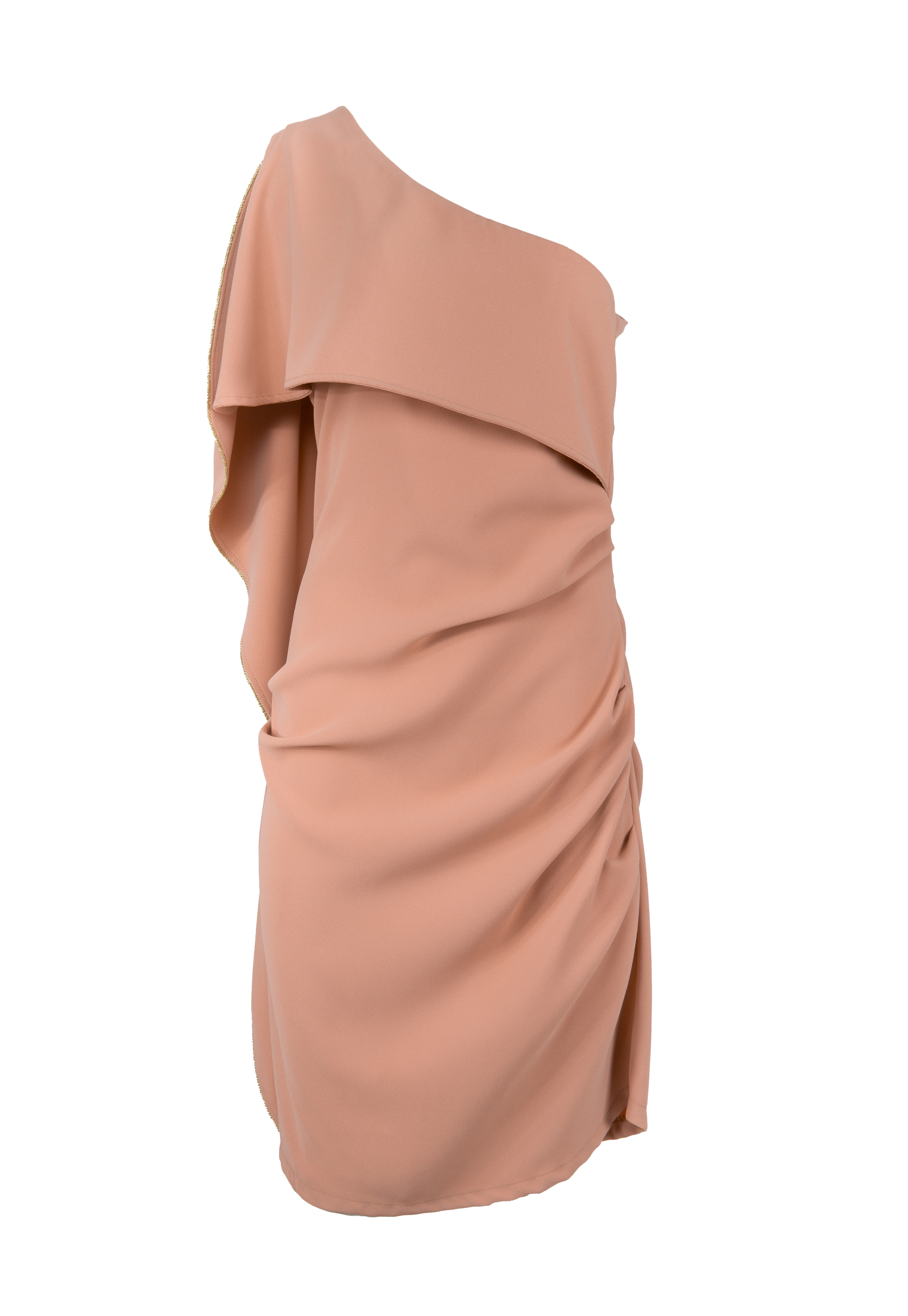 Asymmetric dress with one-shoulder cowl neckline