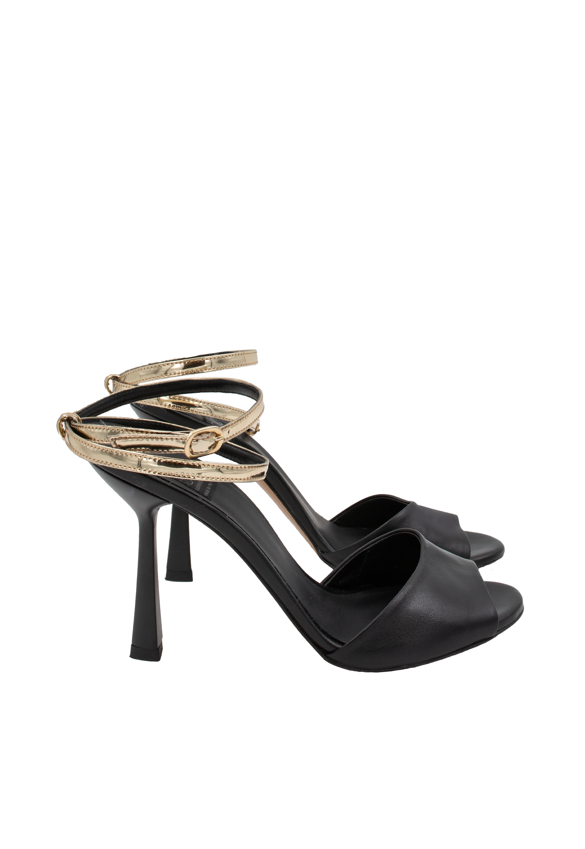 Black sandals with a golden strap