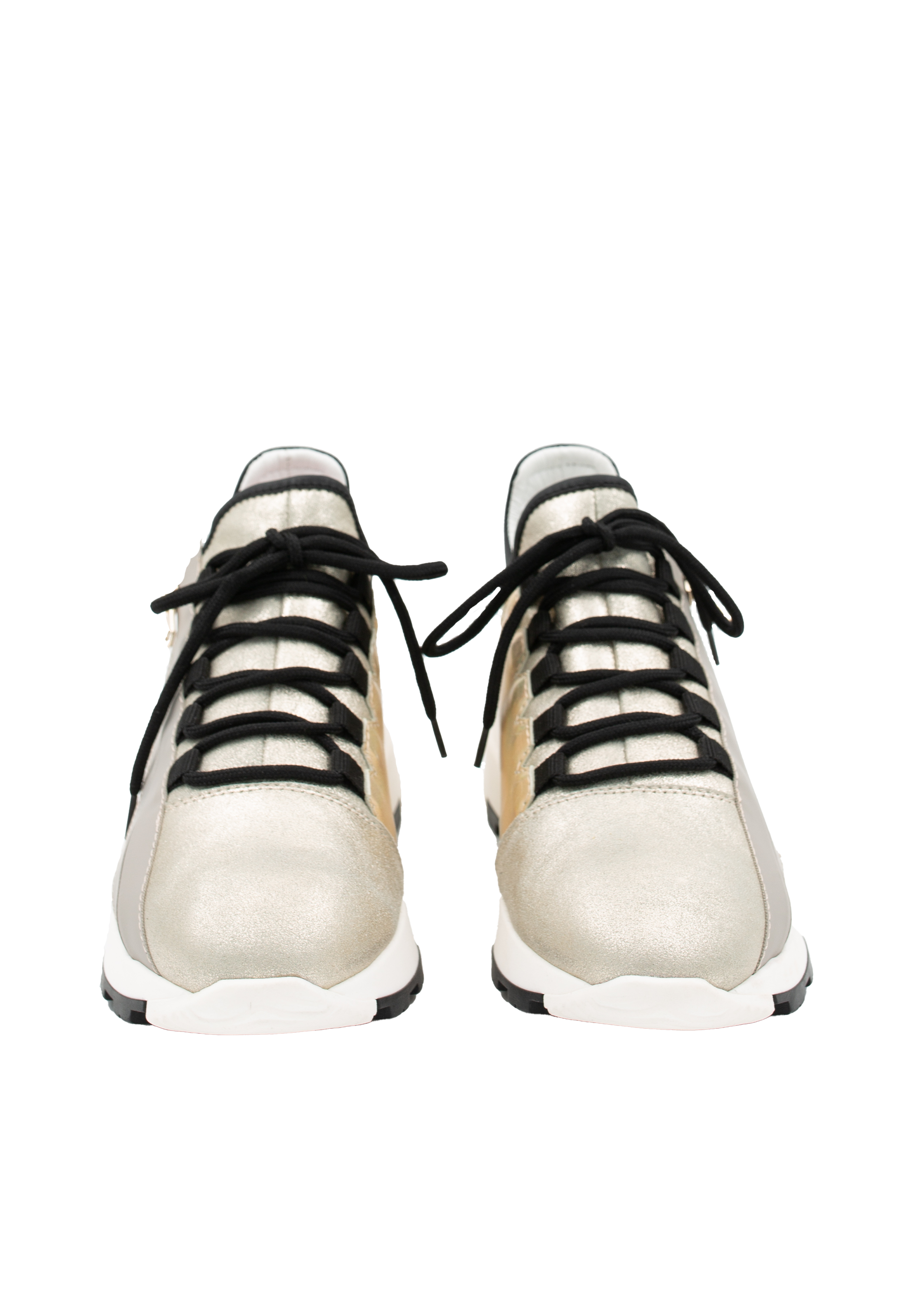 Shiny sneakers with raised sole and zipper fastening