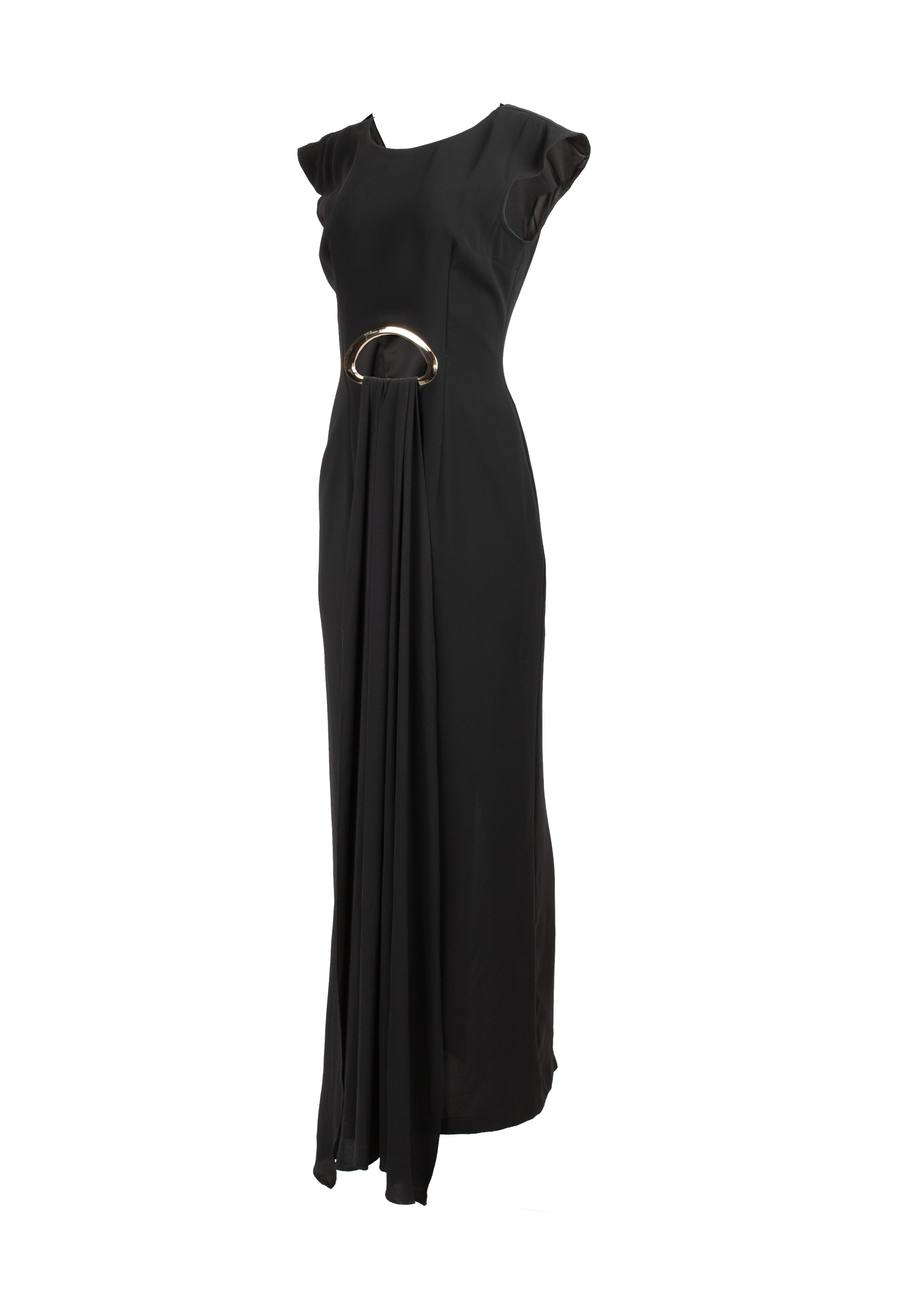 Black long dress with a slit on the stomach