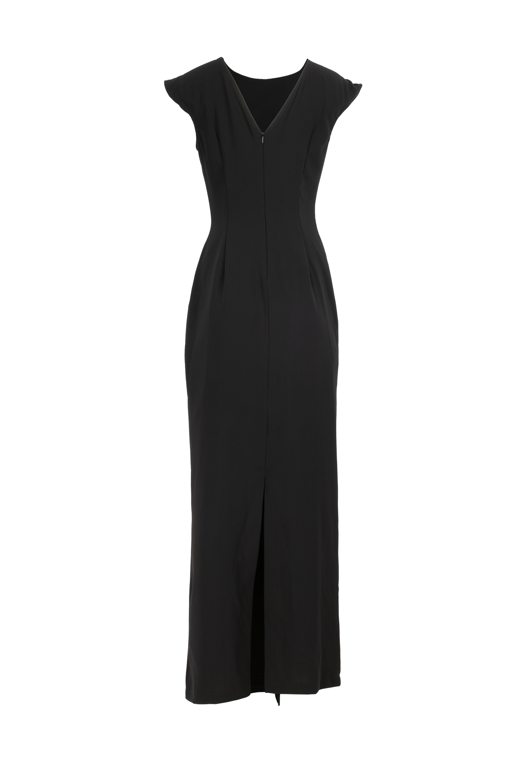 Black long dress with a slit on the stomach