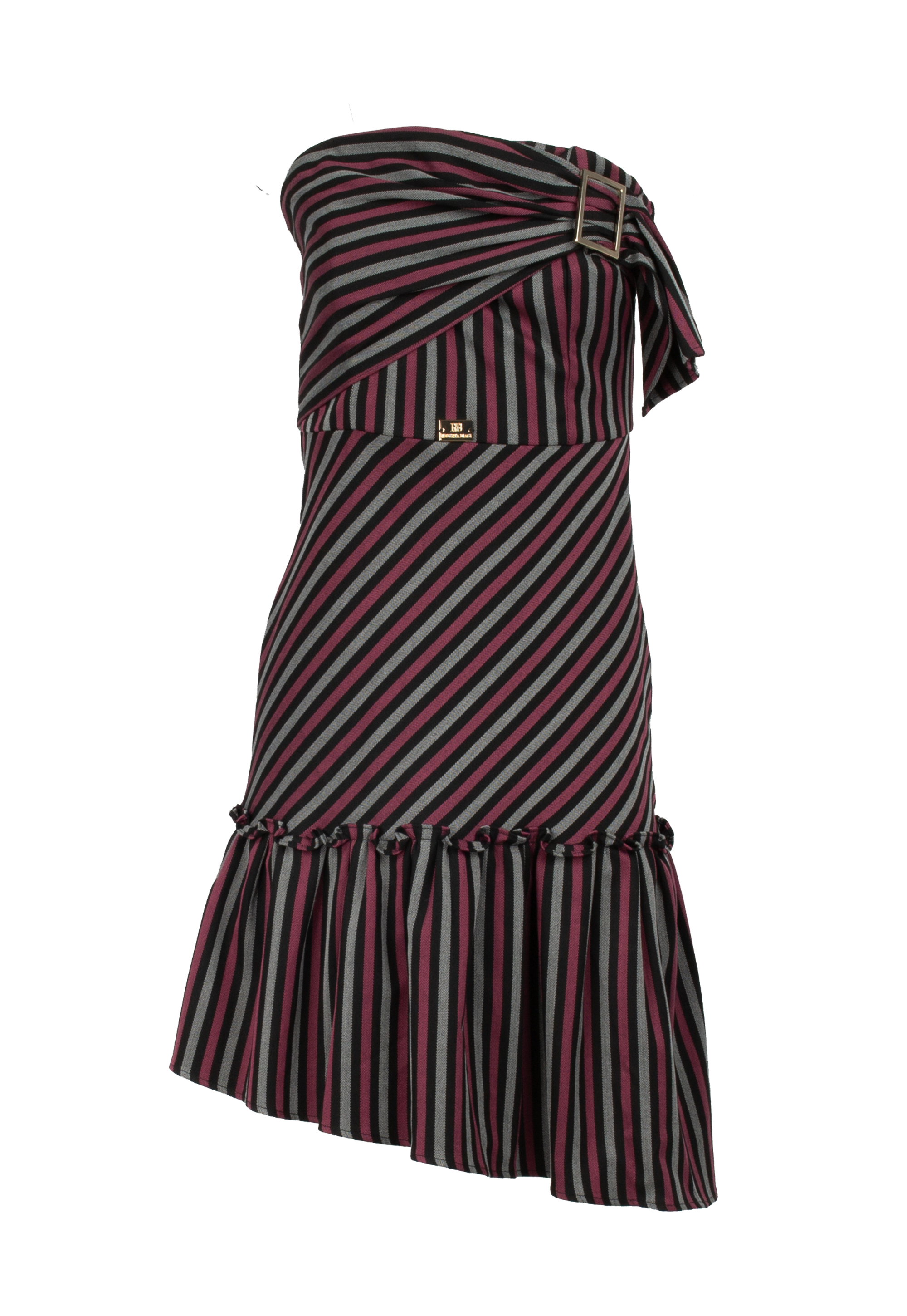 Asymmetrical dress with gray and pink stripes