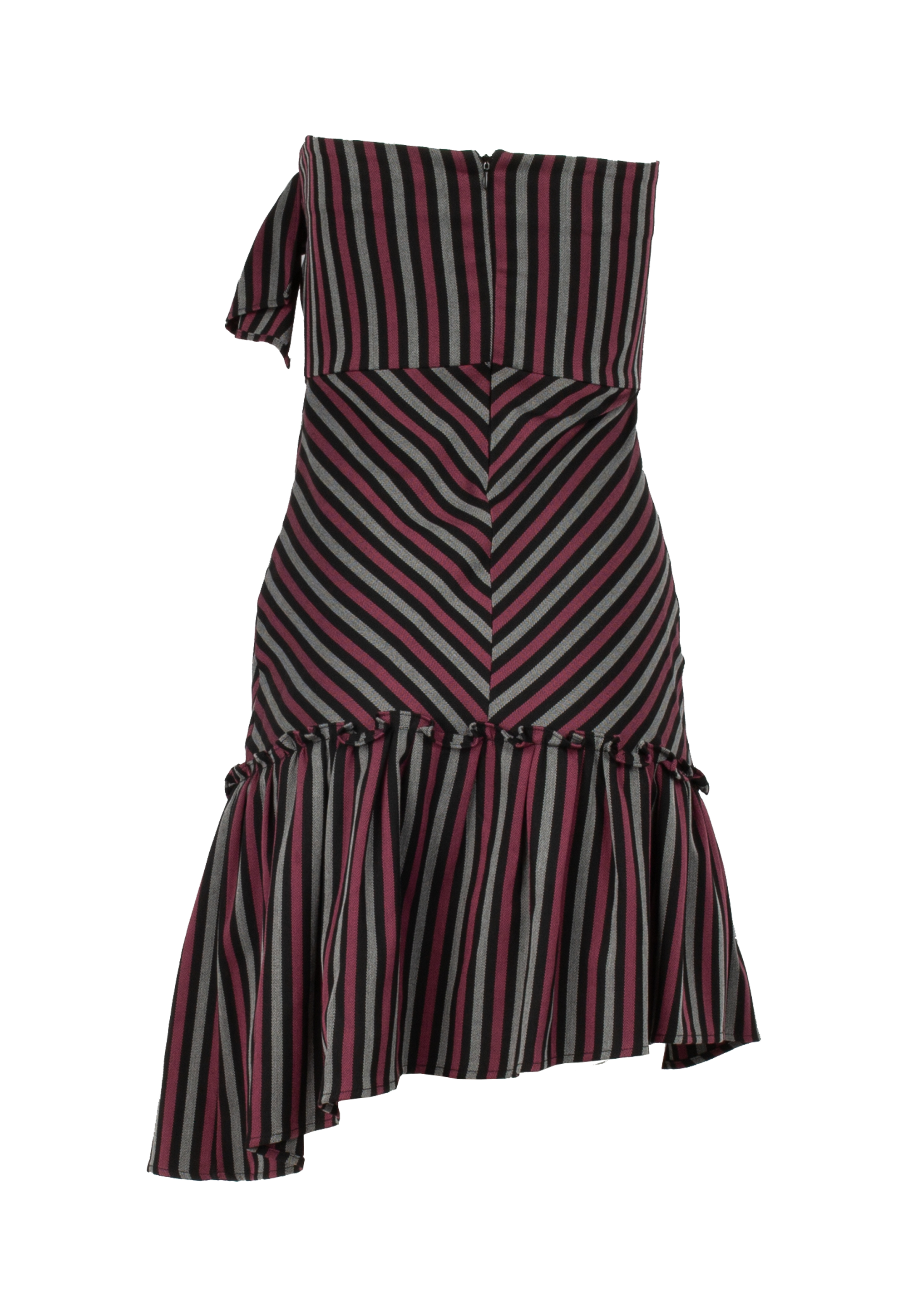 Asymmetrical dress with gray and pink stripes