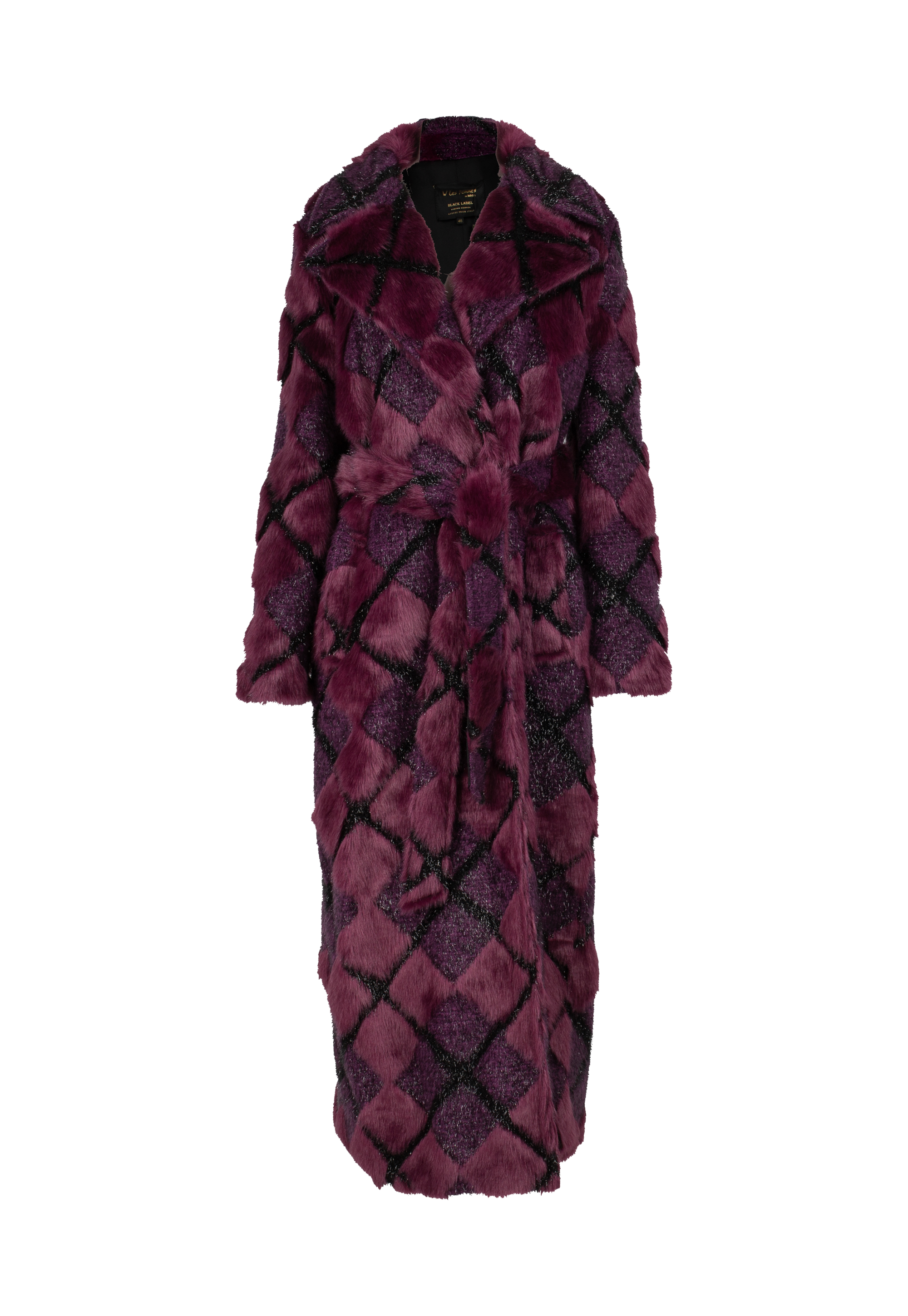 Purple plaid eco fur coat