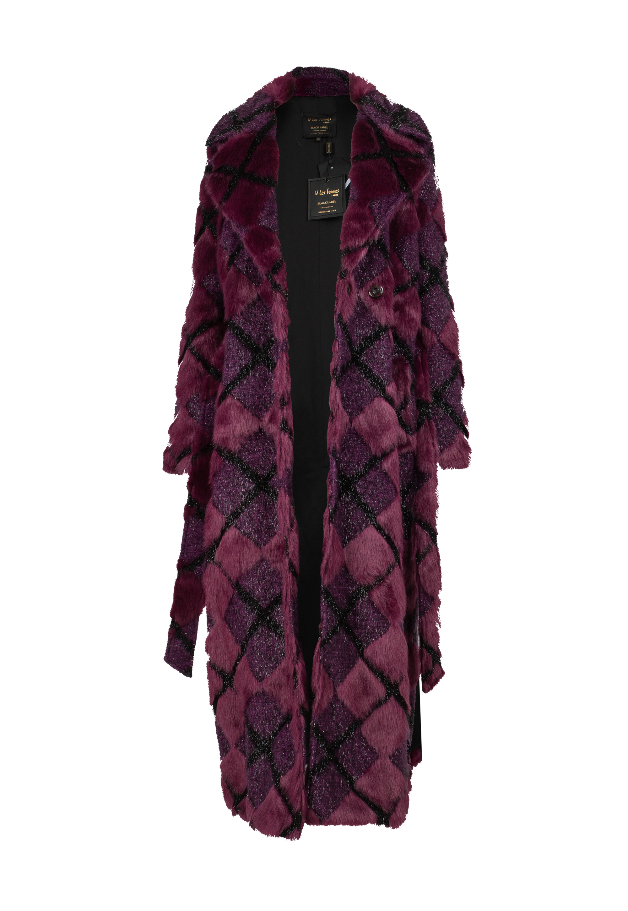 Purple plaid eco fur coat