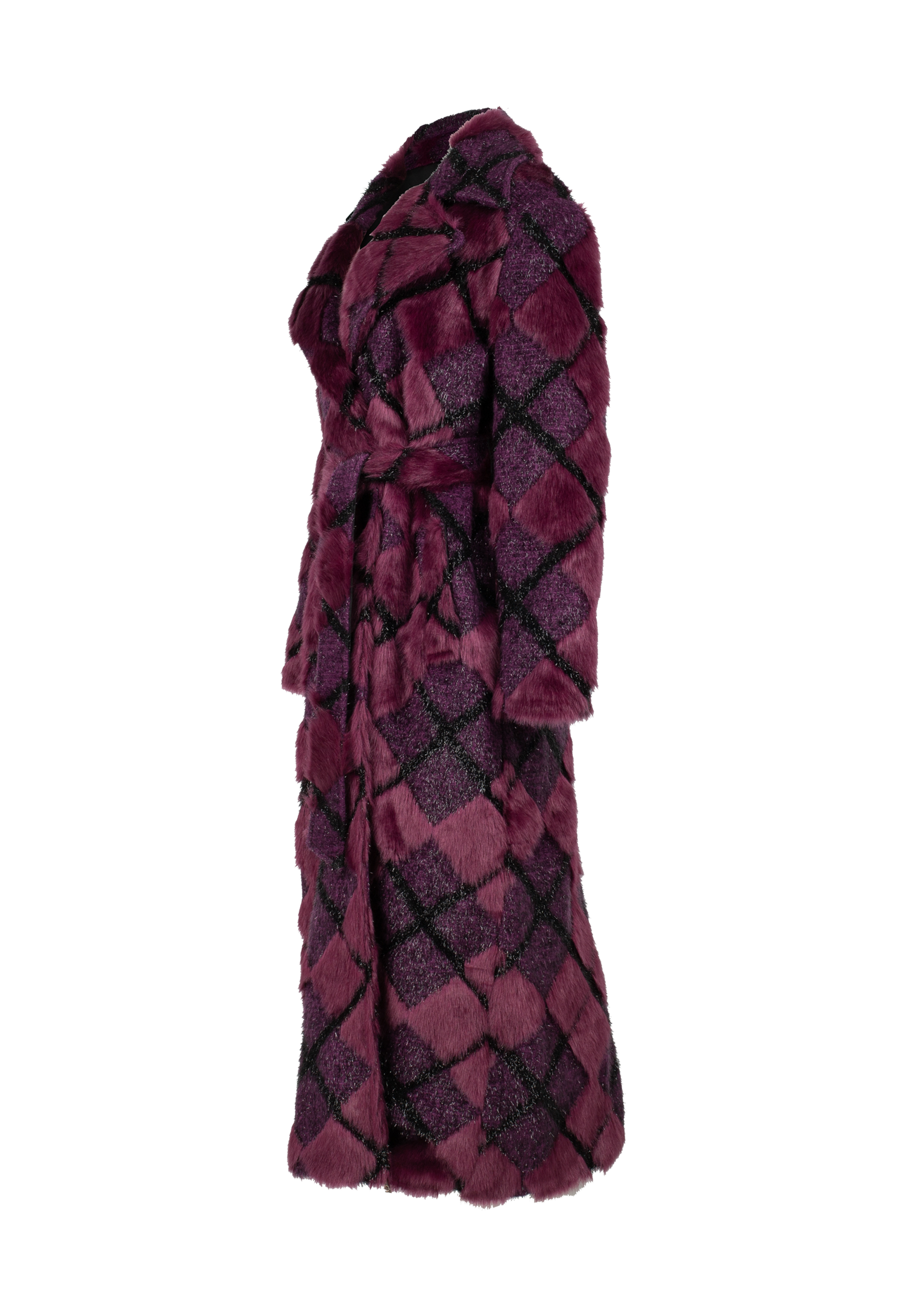 Purple plaid eco fur coat