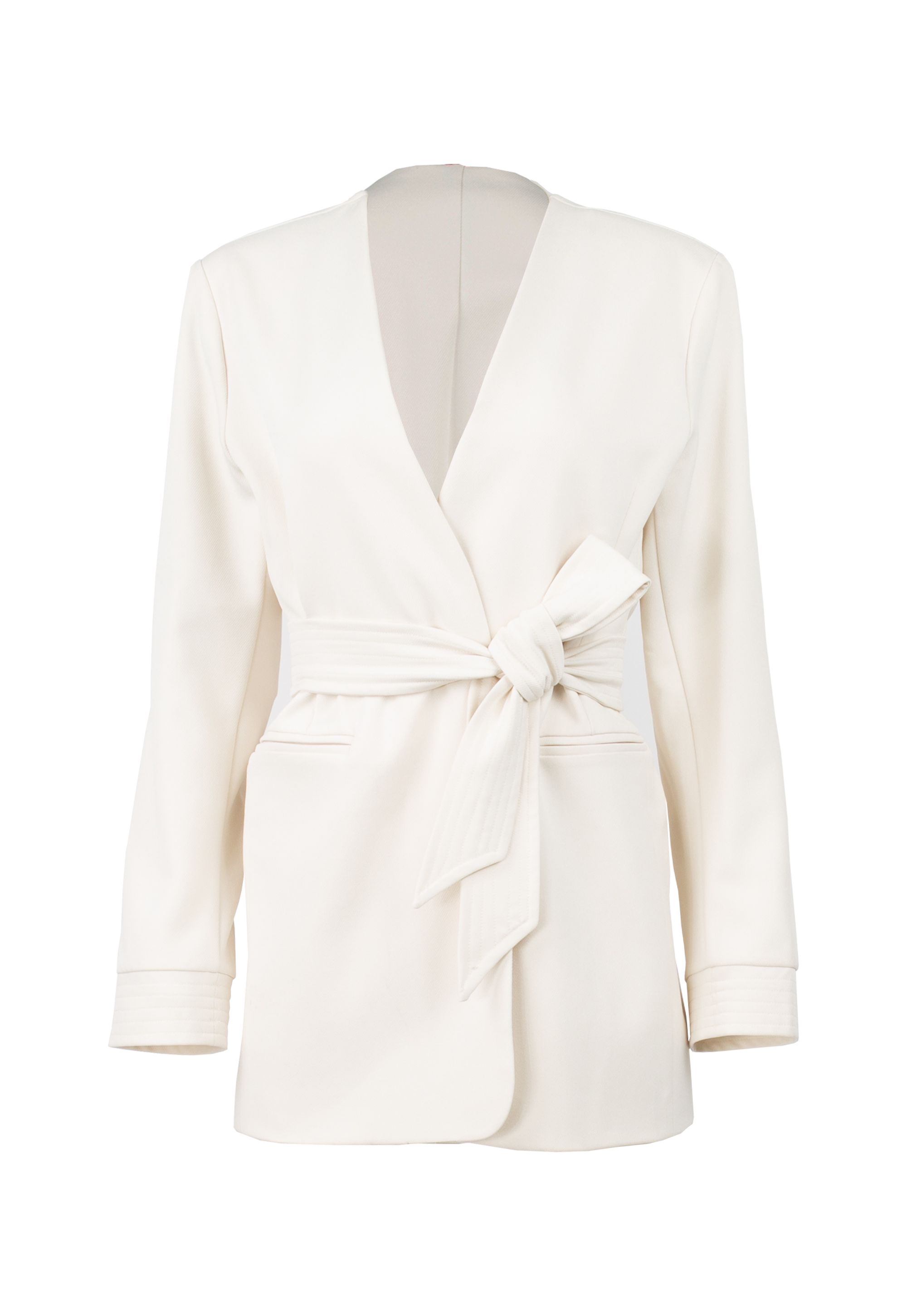 Waisted jacket in ivory color with belt