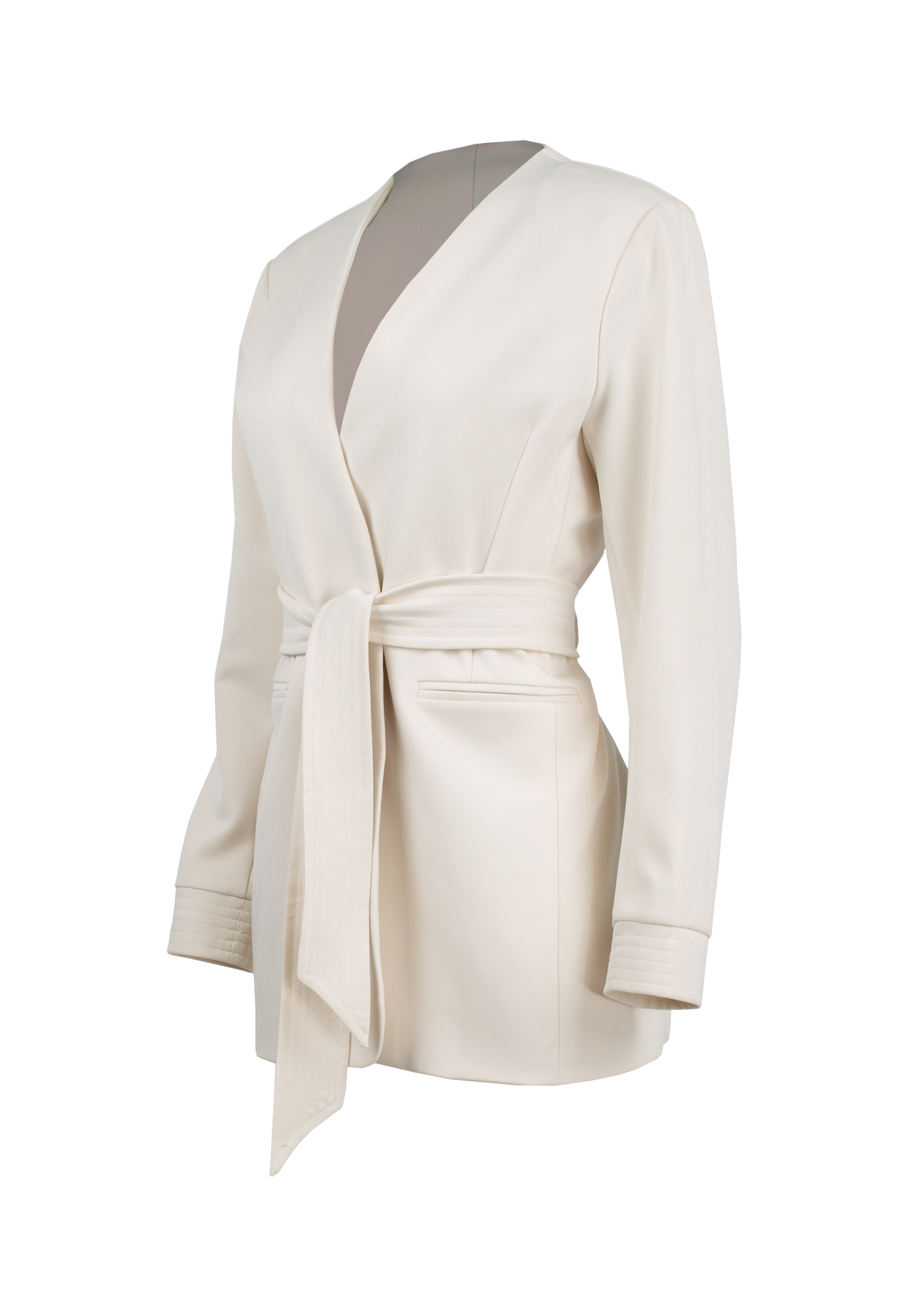 Waisted jacket in ivory color with belt