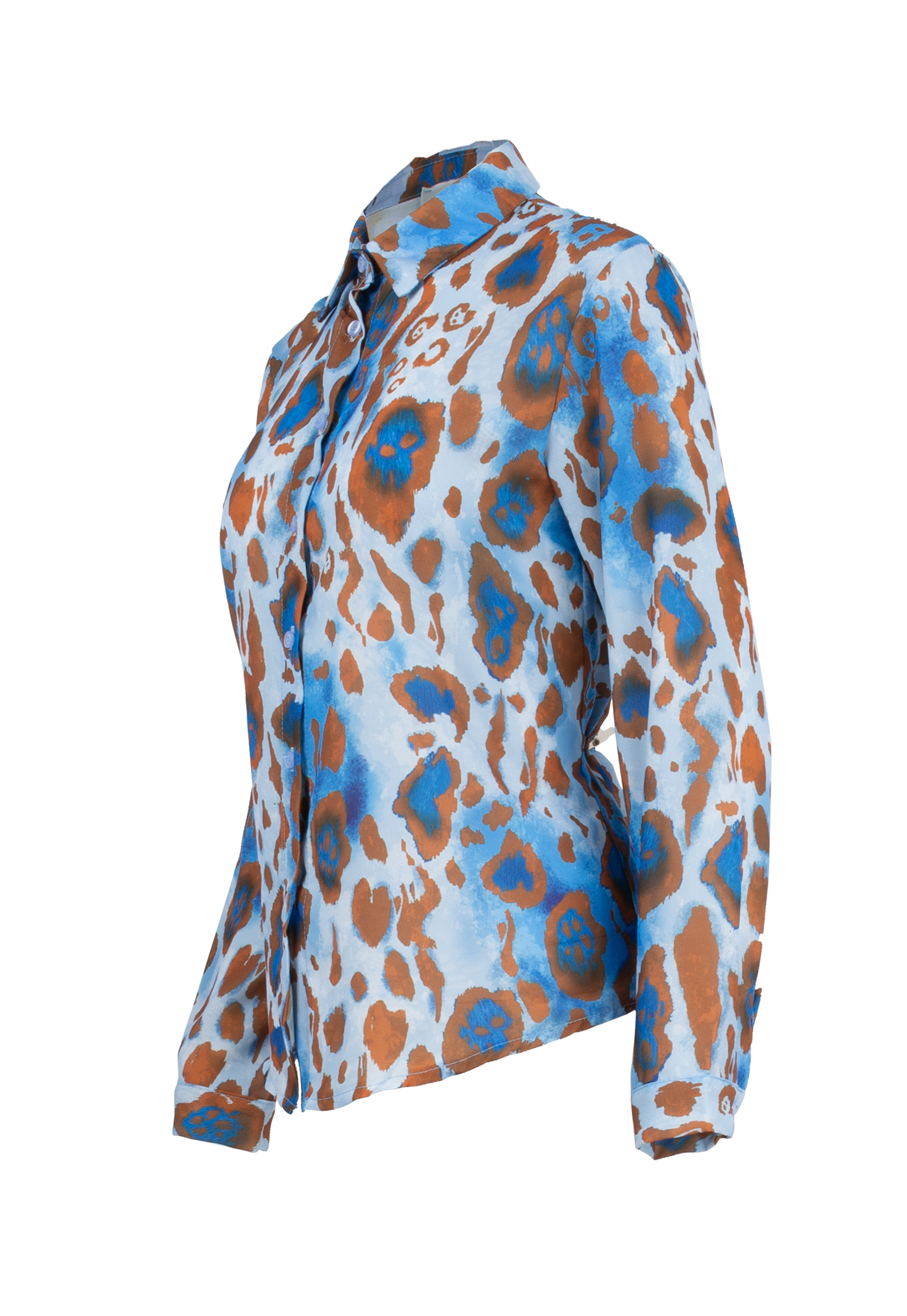 Shirt blue-brown wild pattern