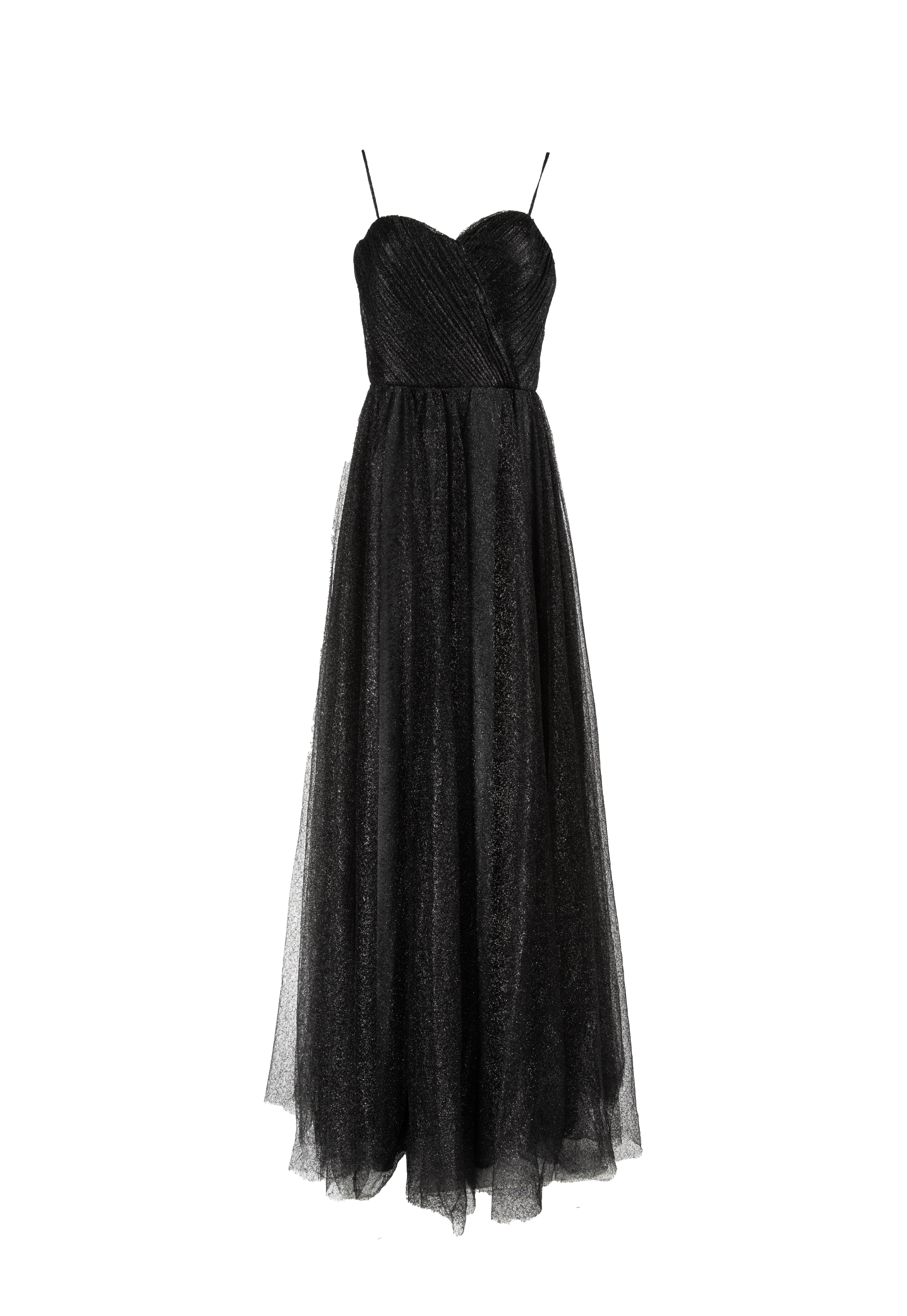 Long black dress with black shiny tulle