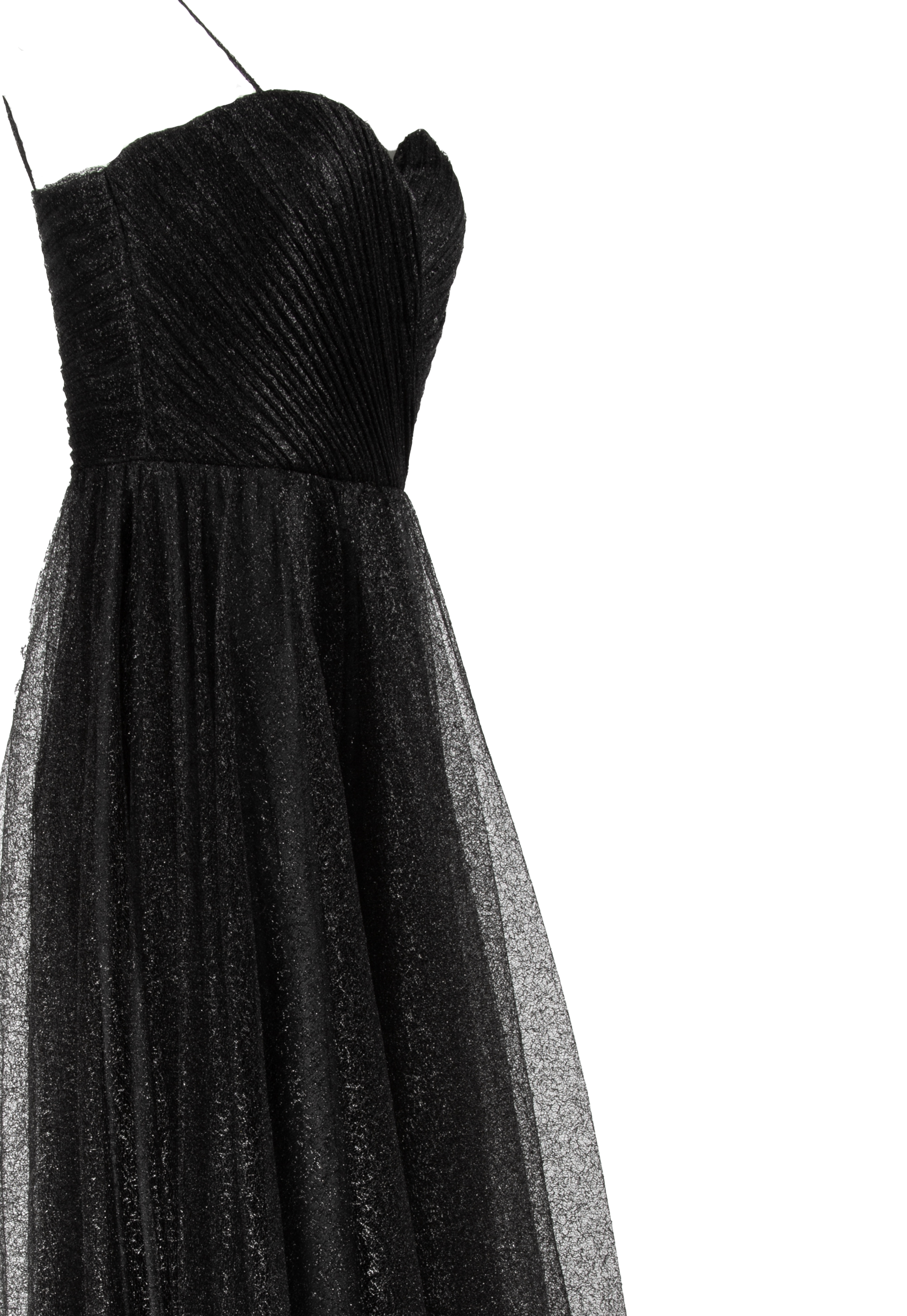 Long black dress with black shiny tulle